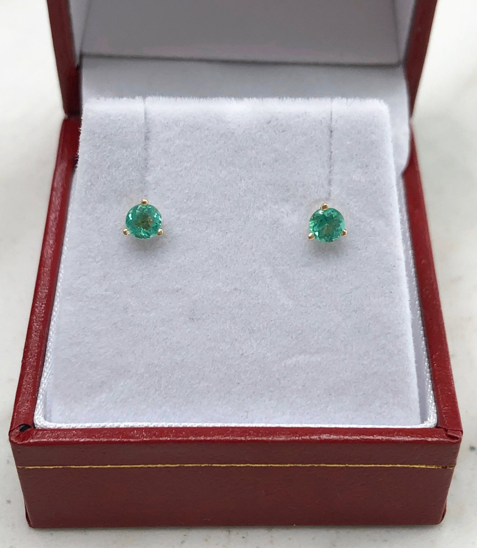 0.32tcw Dainty Rich Green Emerald Round Cut Baby Stud Earrings 3.8MM 14K Gold - Perfect for Everyday Wear, Gift Giving & Special Occasions