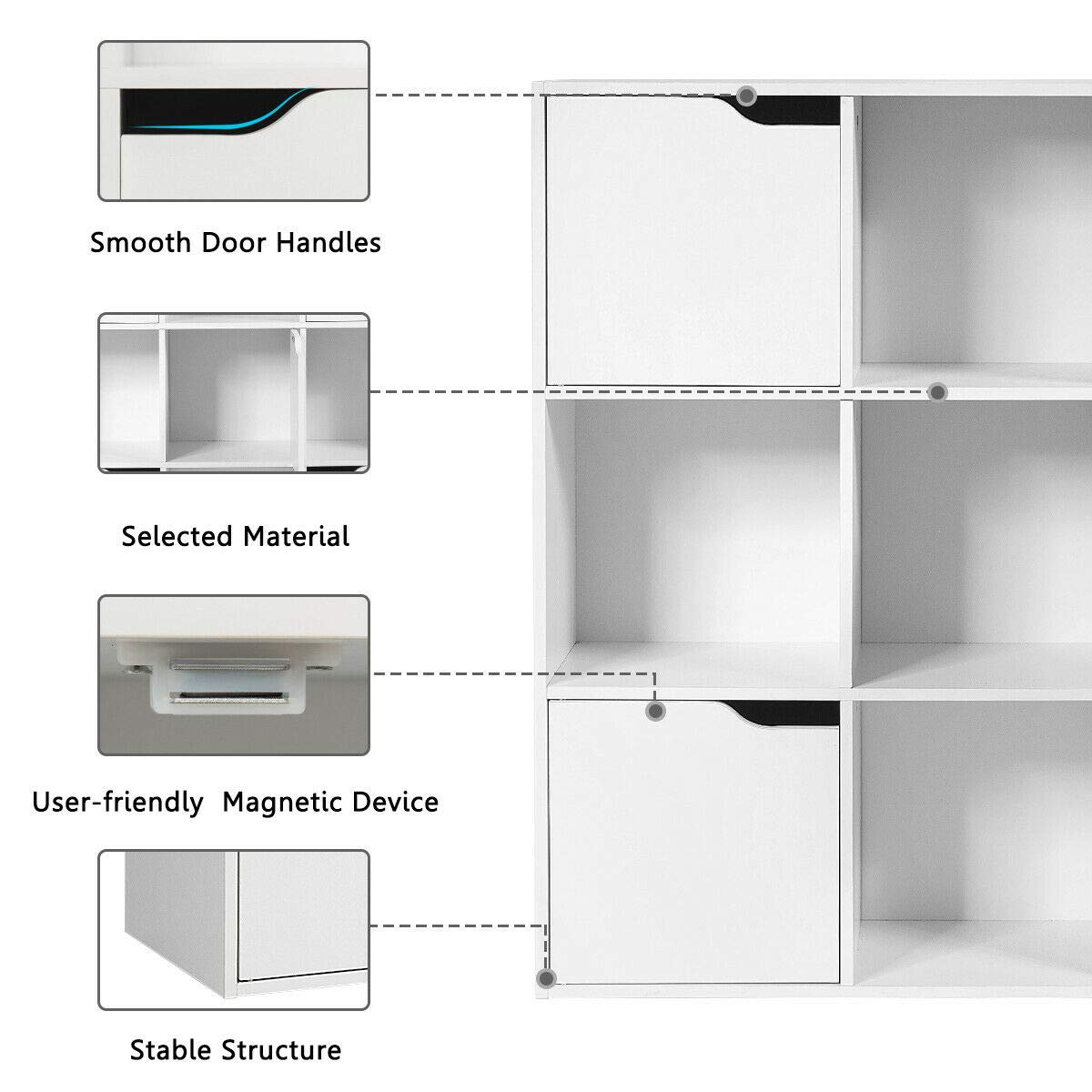 DORTALA 9-Cube Storage Organizer Cabinet with Doors - 4 Open Cubes & 5 Cabinets - 3-Tier Bookshelf for Home Office, Living Room, Bedroom - Perfect for Organizing Books, Toys, Decorations & Display Items