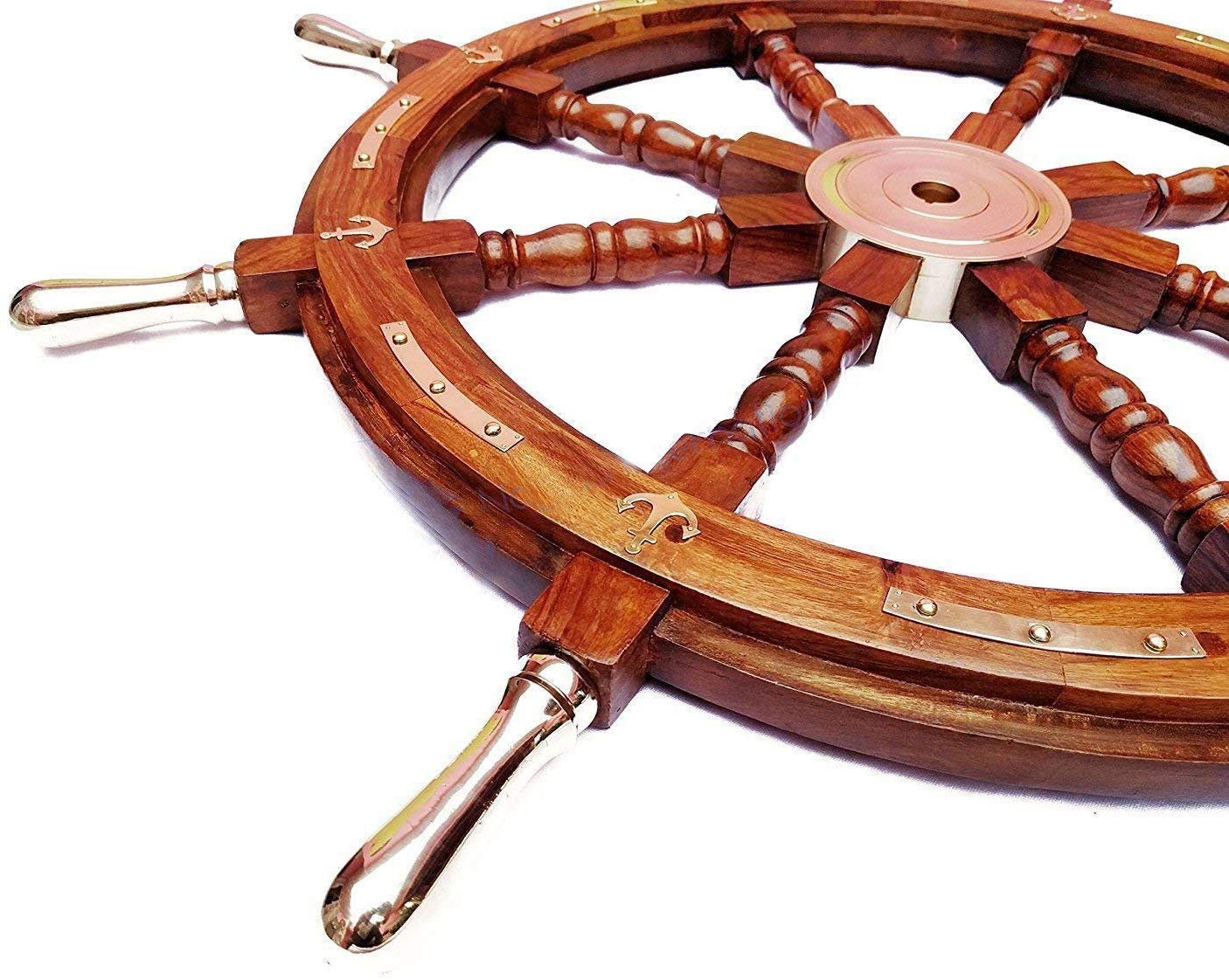 42 Inch Nautical Wood & Brass Decorative Ship Wheel - Rustic Wall Hanging Ornament for Living Room, Office, or Marine-Themed Decor | Perfect for Coastal Home Decor, Beach House Accents, and Captain's Quarters Style