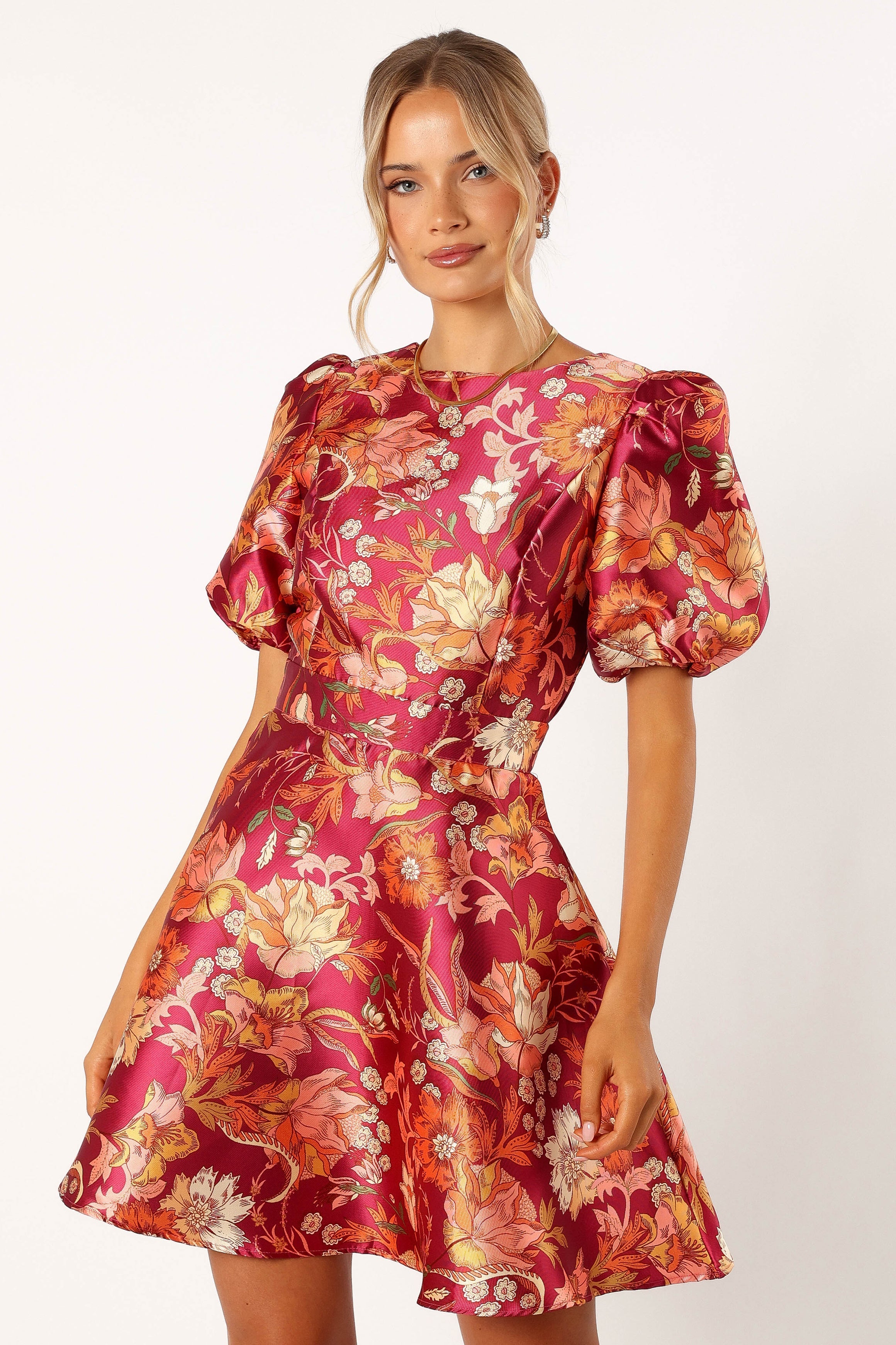 Elegant Long Sleeve Mini Dress with Ruby Floral Print - Perfect for Date Nights, Parties & Fall Fashion