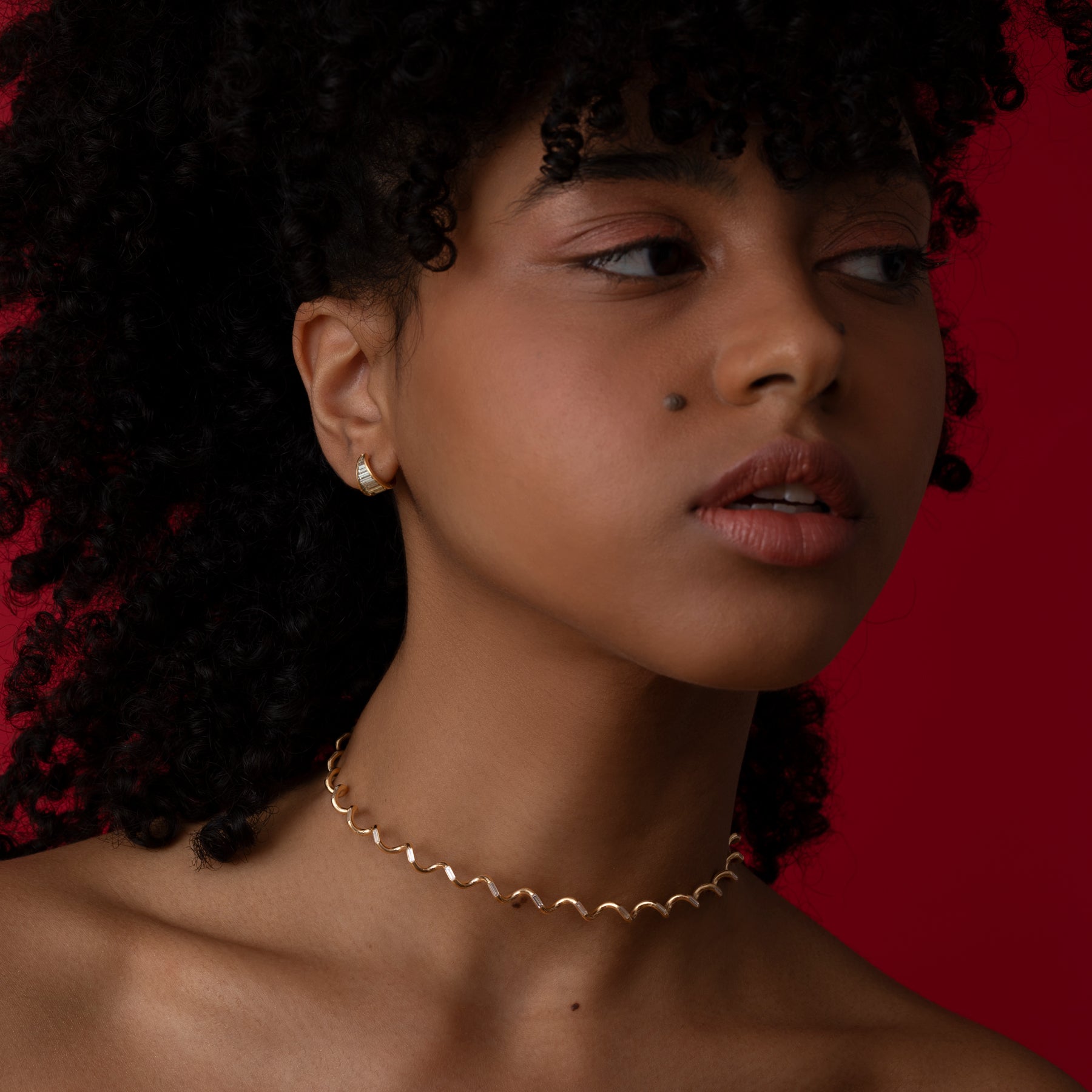 Helix Gold & Baguette Diamond Choker Necklace - 14K Solid Gold Dainty Choker with Diamond Accents for Women, Perfect for Weddings, Date Nights & Special Occasions