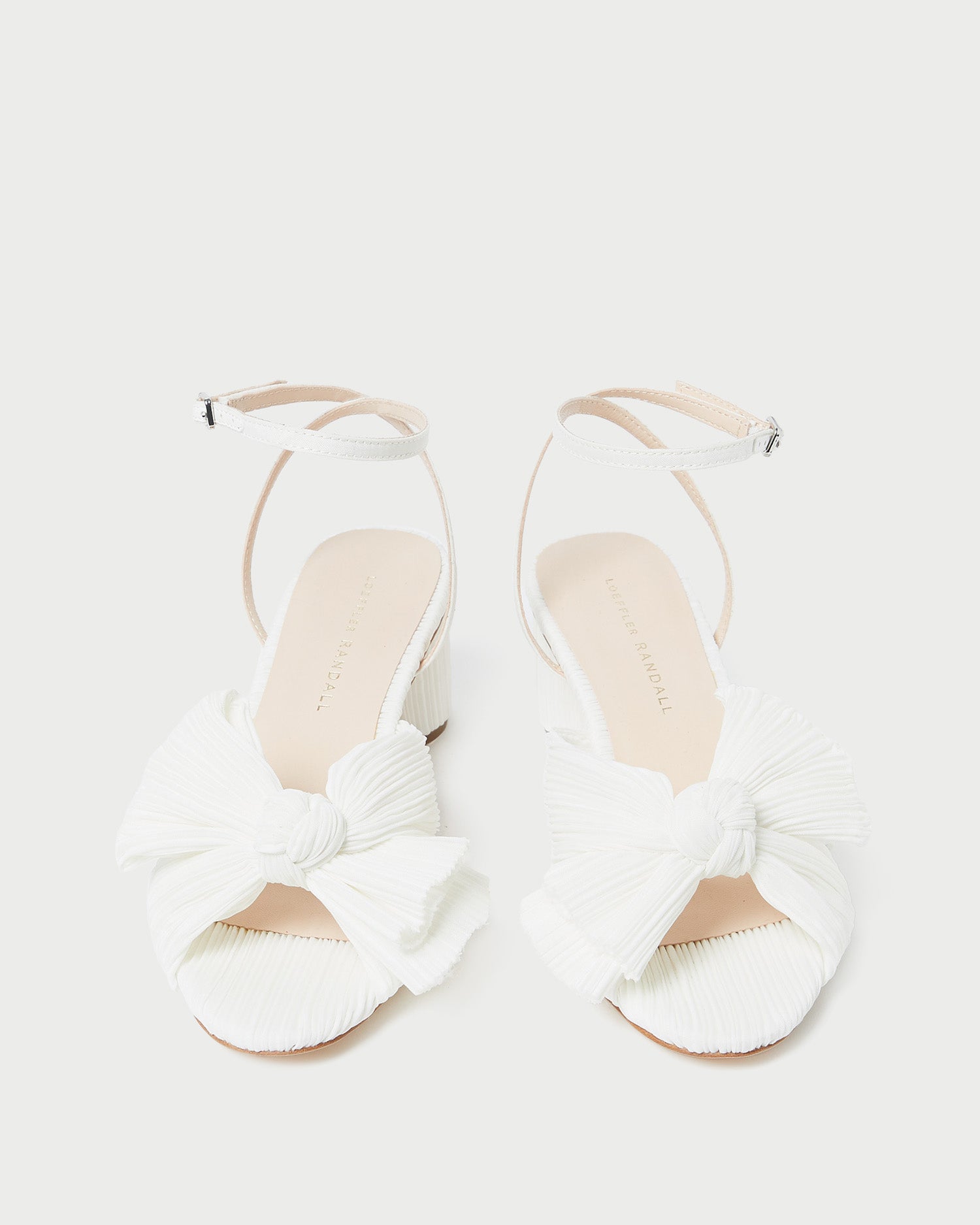 Dahlia White Pleated Bow Heel Sandals - Elegant Women's Dress Shoes for Weddings, Parties & Special Occasions