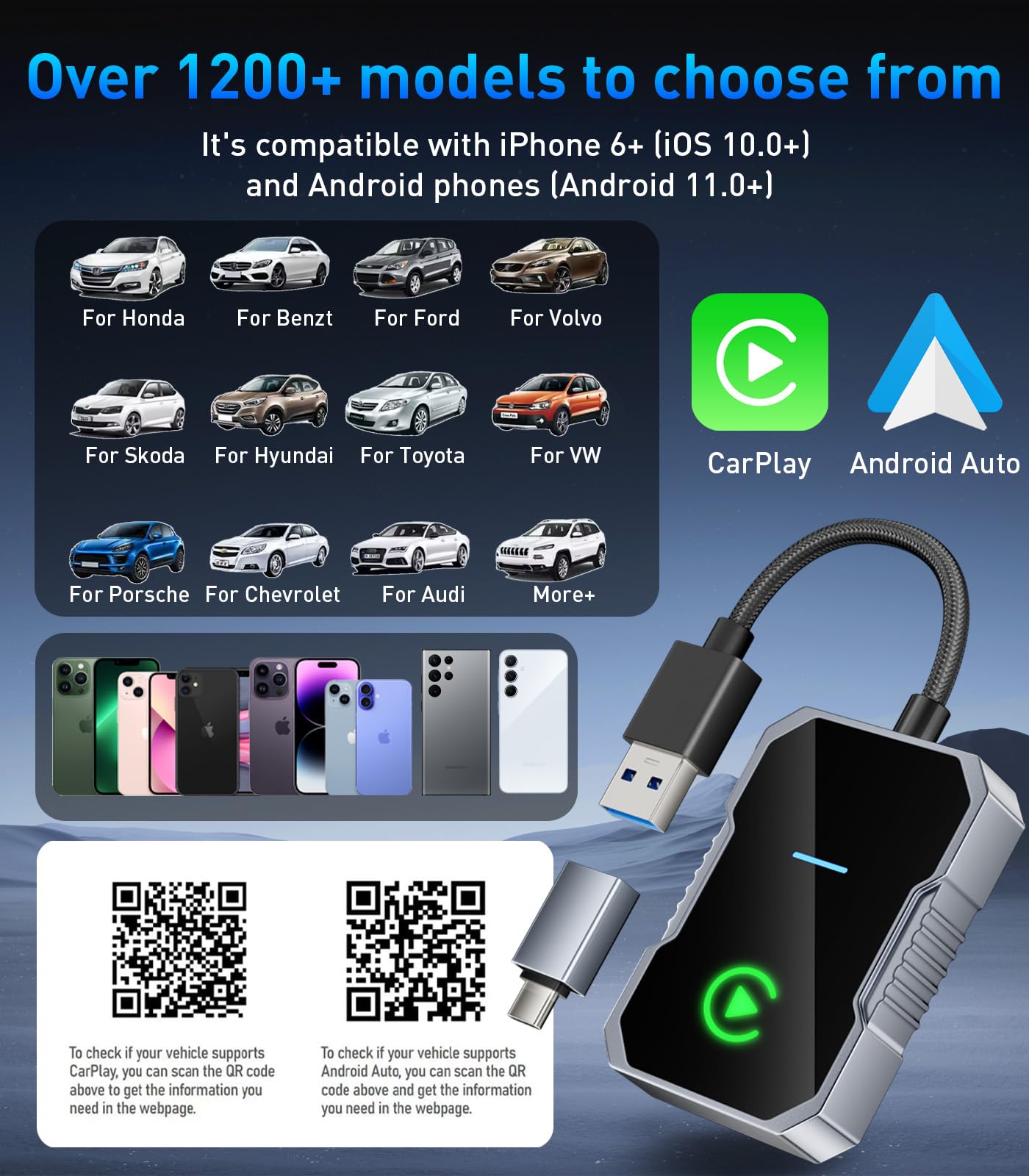 2024 Upgraded Reborn Wireless CarPlay Adapter - Convert Wired to Wireless Apple CarPlay for iPhone & Android | Plug & Play | Compatible with Cars Since 2016, iOS 10+, Android 11+ | Perfect for Commuting, Road Trips & Hands-Free Driving