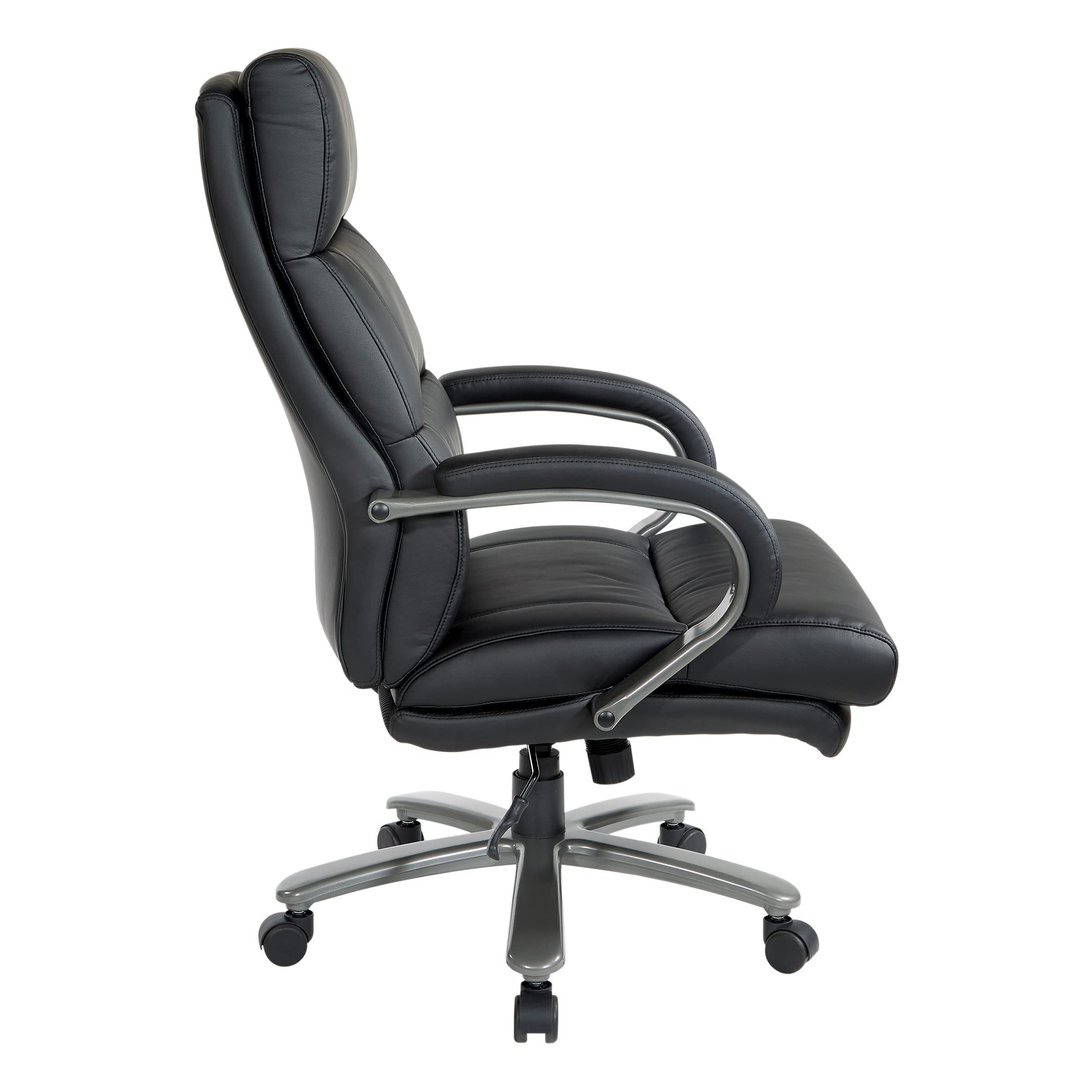 Office Star ECH Series Big and Tall Executive Chair - Bonded Leather High Back with Lumbar Support, Padded Loop Arms & Titanium Base (Black) - Perfect for Home Office, Conference Rooms & Corporate Workspaces