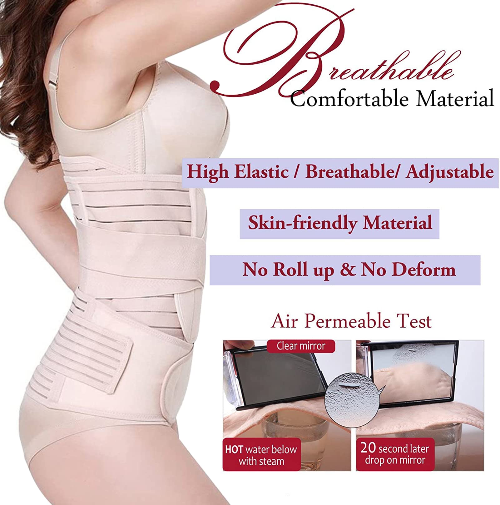 Postpartum Belly Wrap 3-in-1 Support Belt for Belly, Waist & Pelvis Recovery | Post Pregnancy Maternity Girdle | Beige | Perfect for C-Section Recovery & Postpartum Support