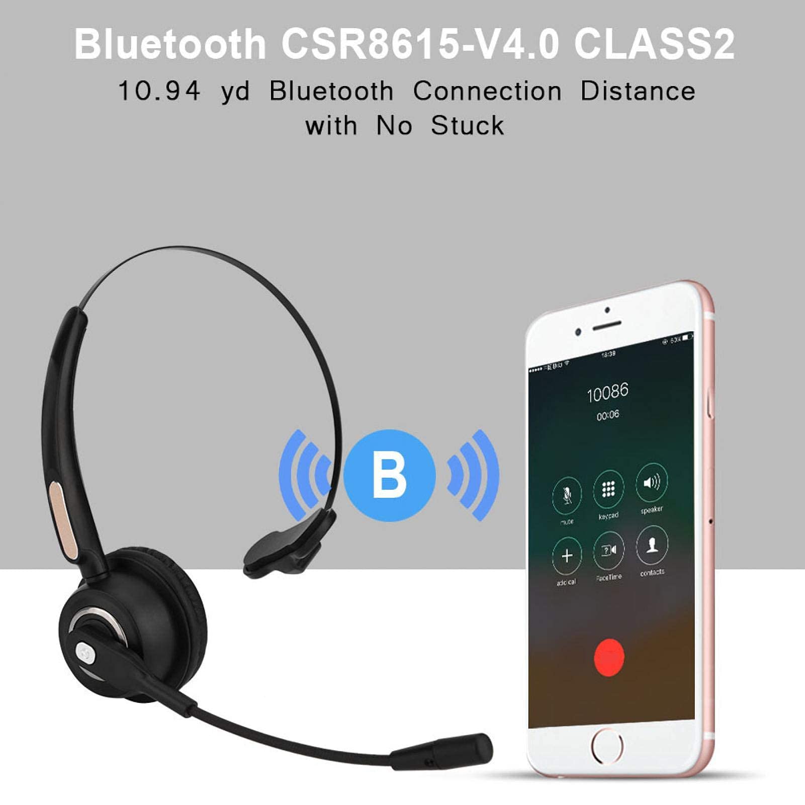 Socobeta Bluetooth Headset with Noise Cancelling - 12 Hours Talk Time Wireless Headphones for Call Center, Office & Remote Work | Comfortable Over-Ear Design for Long Calls