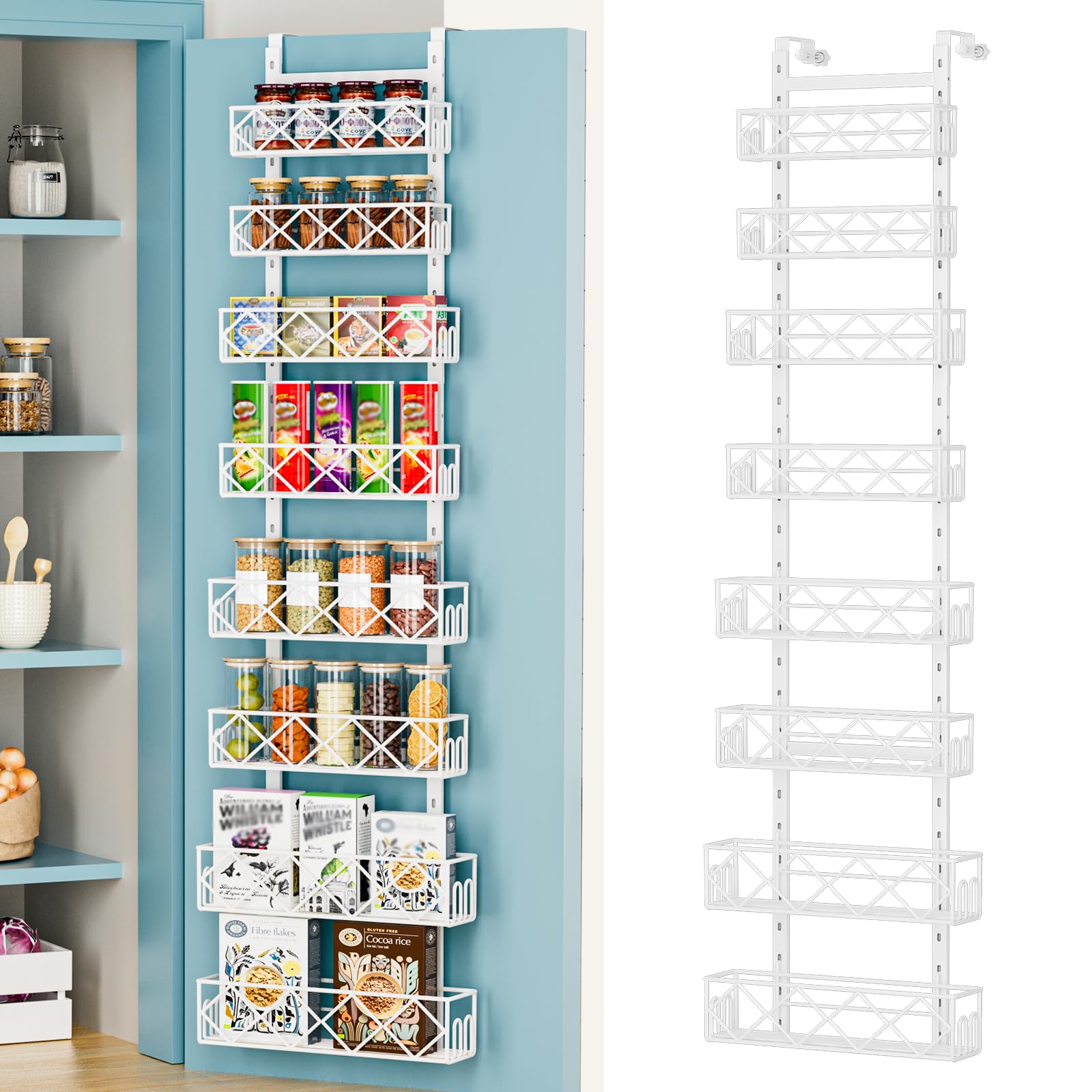 8-Tier Over the Door Pantry Organizer - Adjustable Hanging Spice Rack, 13.78