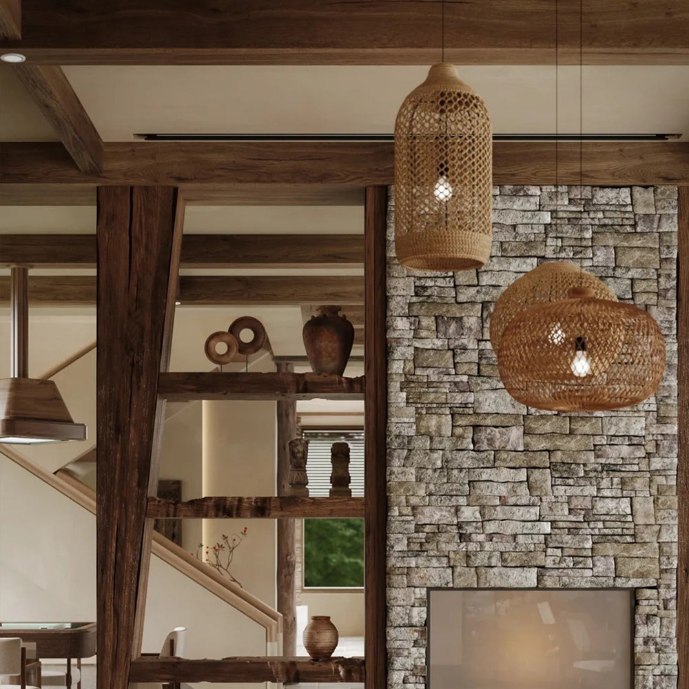 Wabi Sabi Rattan Pendant Light - Handwoven Natural Fiber Chandelier for Boho Home Decor, Living Room, Bedroom & Dining Room Lighting