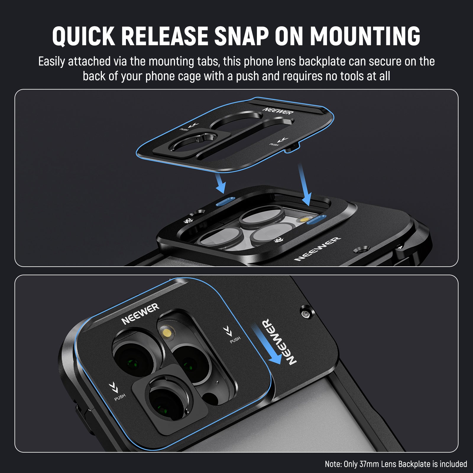 NEEWER PA034 T Series Lens Backplate for iPhone 15 Pro & Pro Max Camera Cage - Perfect for Vlogging, Filmmaking & Mobile Photography