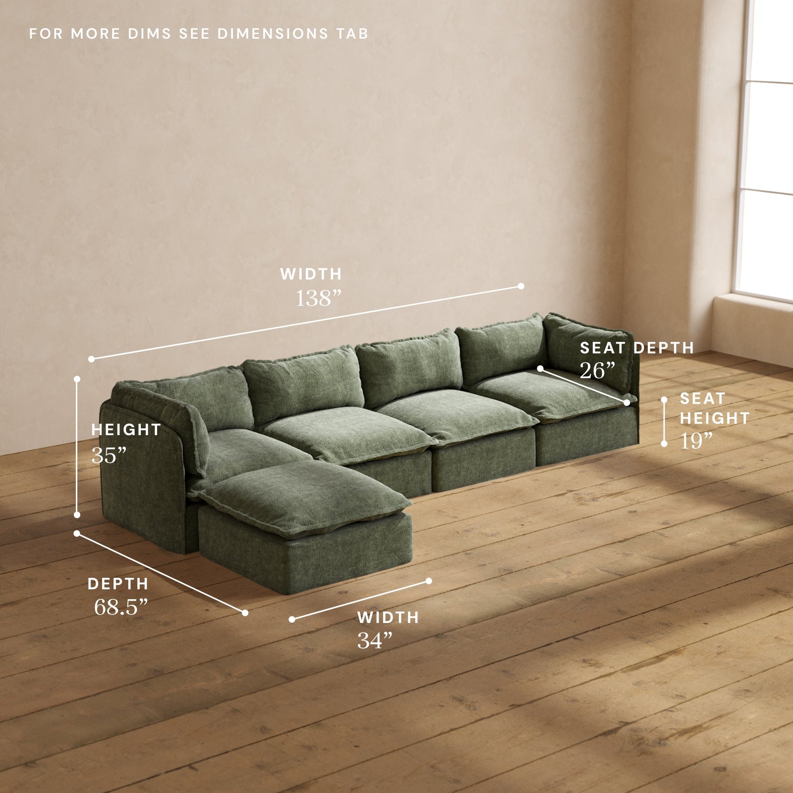 Modular Performance 4-Seater Sectional Sofa in Willow Fabric | Modern L-Shaped Living Room Couch with Reversible Chaise | Perfect for Family Gatherings, Movie Nights and Small Space Apartments