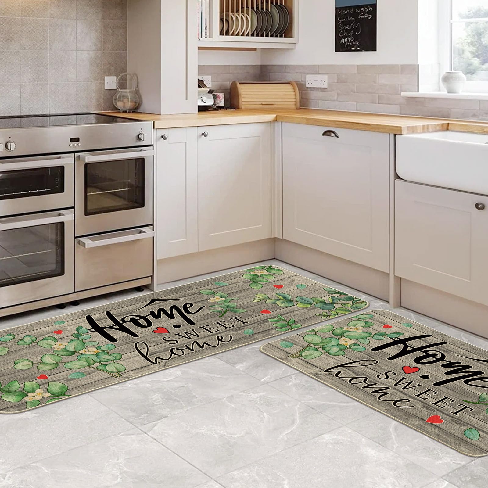 Non-Slip Farmhouse Kitchen Rugs Set of 2 - Eucalyptus Floor Mats for Home Decor 17