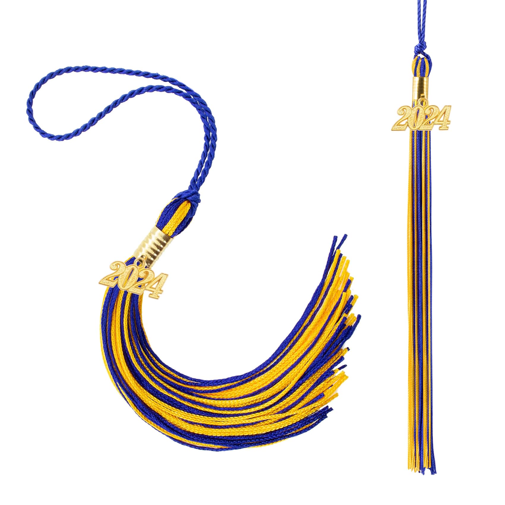 2024 Graduation Tassel Set of 2 - Blue and Gold Cap Tassels with 2024 Year Charm - Perfect for High School & College Graduation Ceremonies, Commencement Decorations and Photo Props