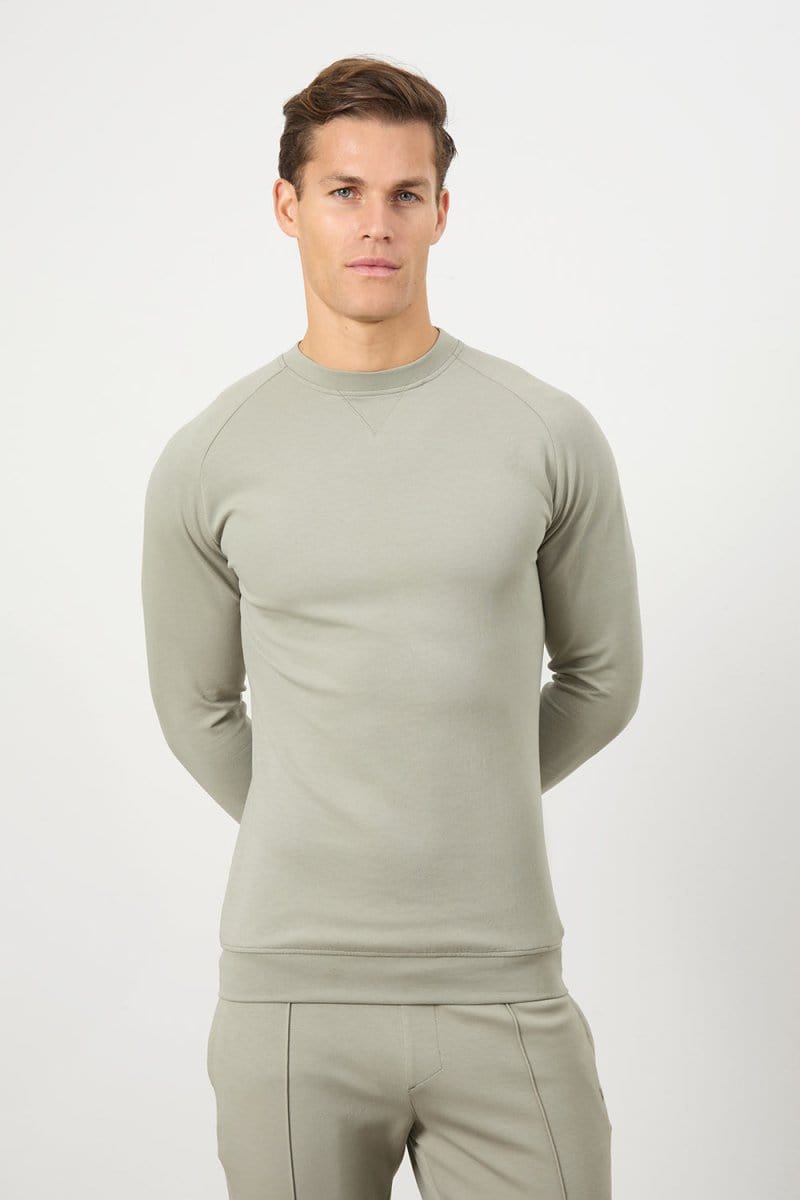Interlock Crew Neck Sweatshirt for Women - Soft Smoky Sage Pullover Sweater | Casual Loungewear & Streetwear Fashion