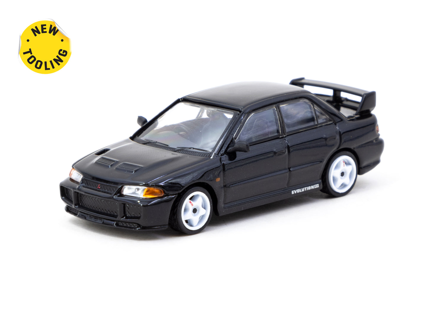 Tarmac Works 1/64 Scale Mitsubishi Lancer GSR Evolution III Diecast Model Car - Black - Collectible Miniature Vehicle for Display & Racing Scenes - Perfect for Diecast Collectors & Car Enthusiasts