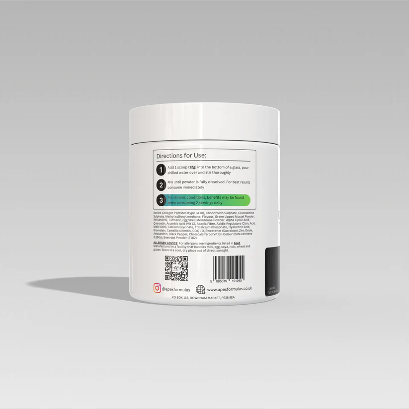 Apex Formulas Joint Support Supplement - 360g Powder for Joint Pain Relief & Mobility - Supports Healthy Joints & Cartilage - Ideal for Athletes & Active Adults