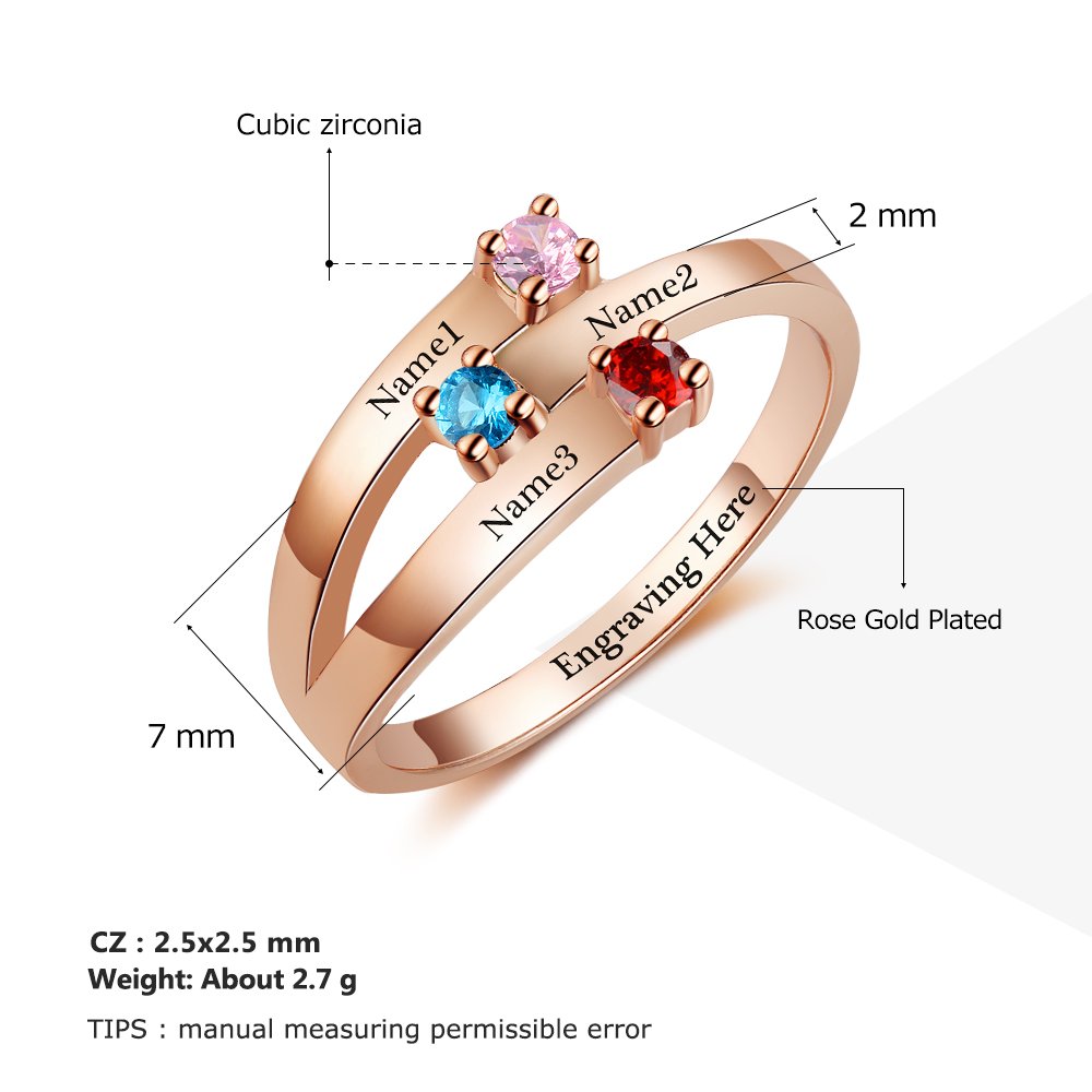 Personalized Women's Rings with 3 Birthstones & Names - Mother & Promise Rings for Her - Perfect for Gifts & Special Occasions