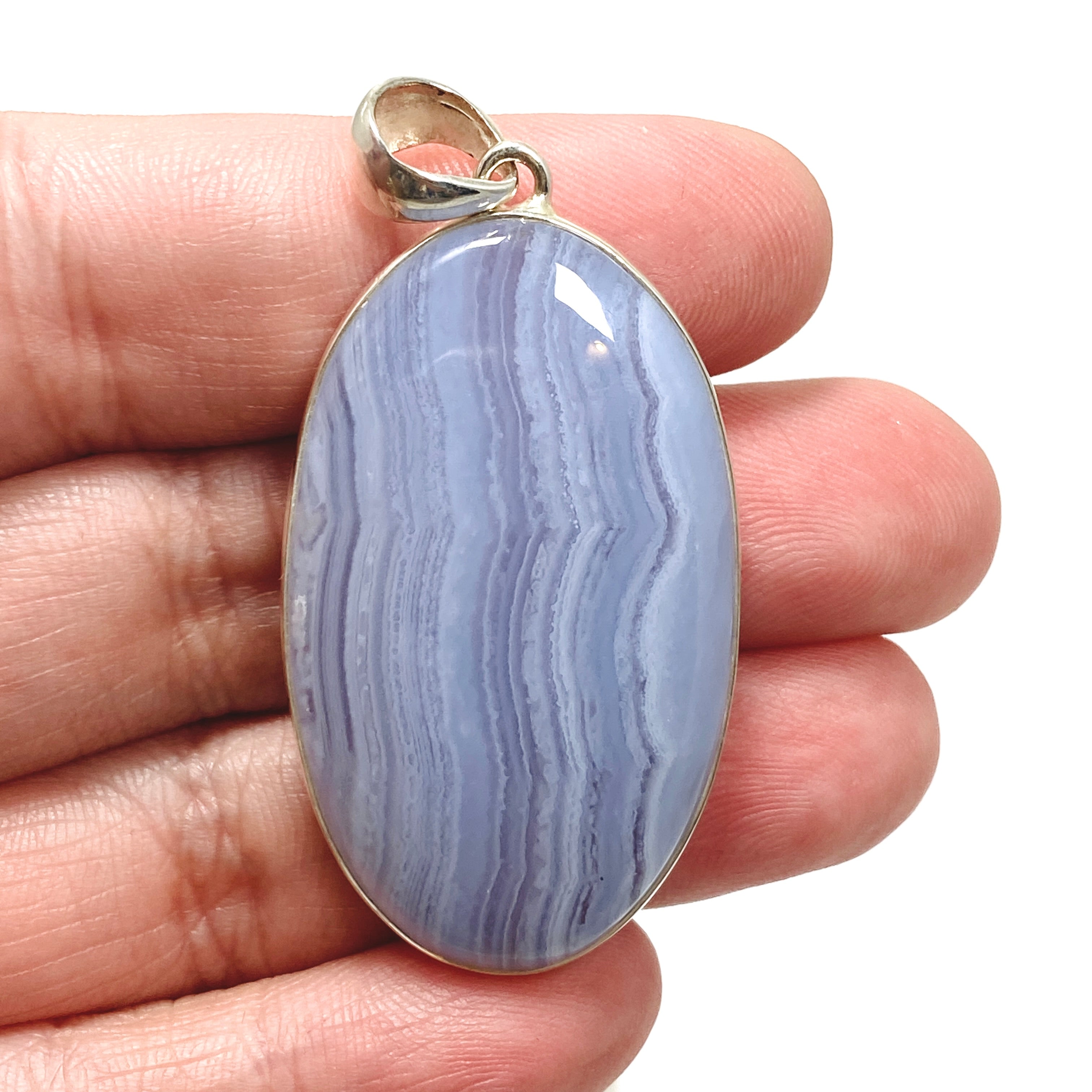 Blue Lace Agate Oval Cabochon Pendant - Natural Stone Jewelry for Women - KPGJ4825 - Perfect for Necklace Making, Gift Giving & Spiritual Healing