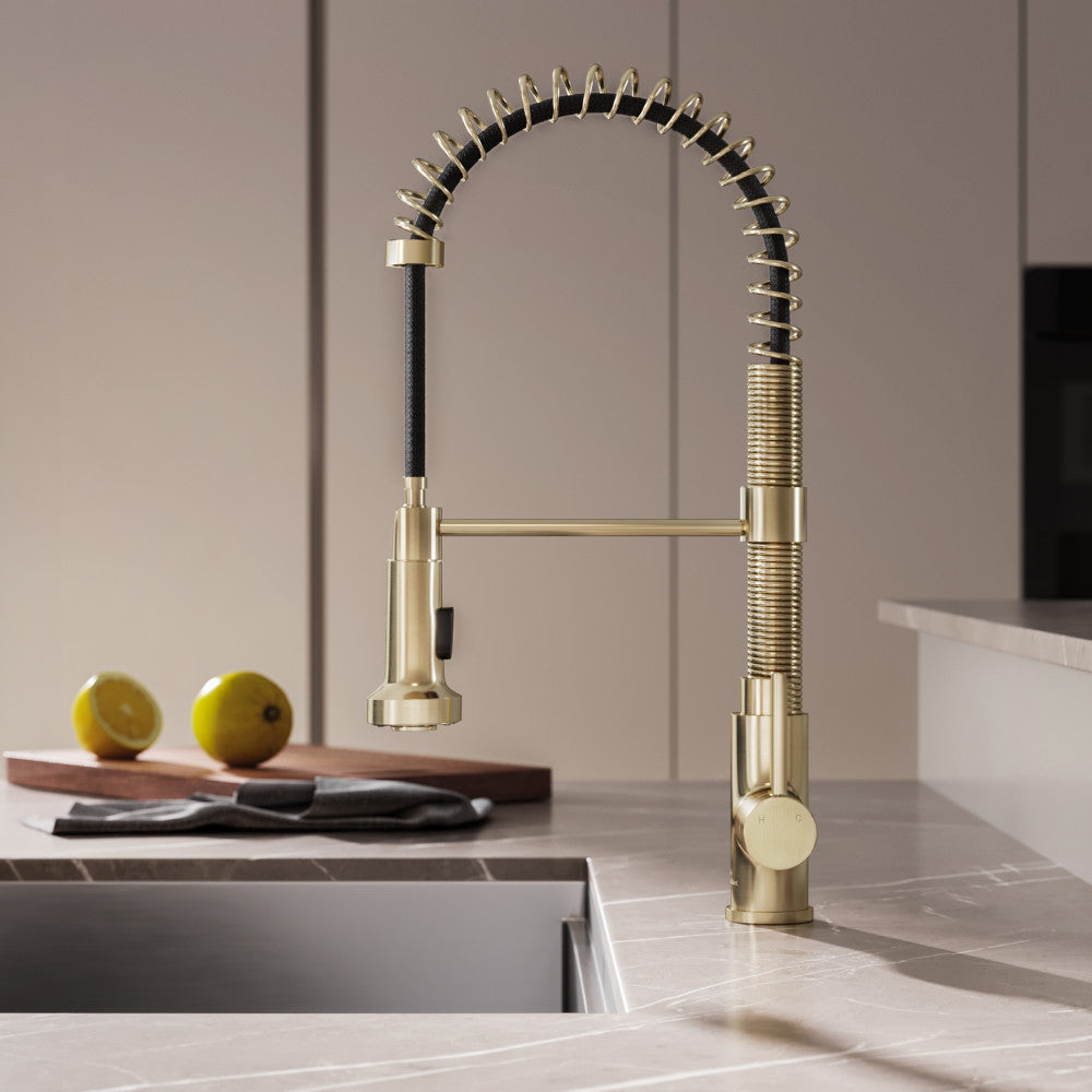 Brushed Gold Single Handle Pull Down Kitchen Faucet - Modern Matte Finish for Sink, Dishwashing & Cooking - Perfect for Home, Restaurant & Commercial Use