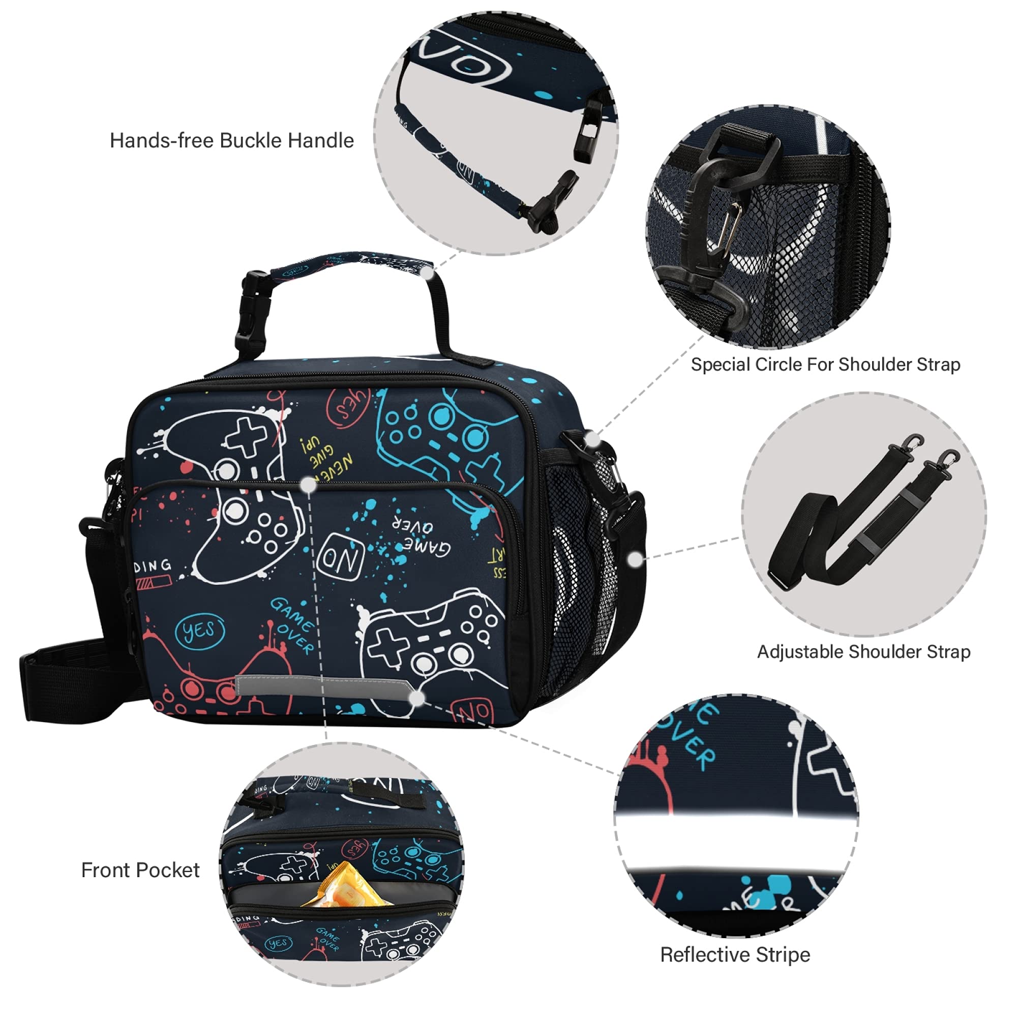 Insulated Lunch Box for Adults - Reusable Cooler Tote with Cooling Technology for Video Gamers, Office & Outdoor Use - Perfect for Men & Women