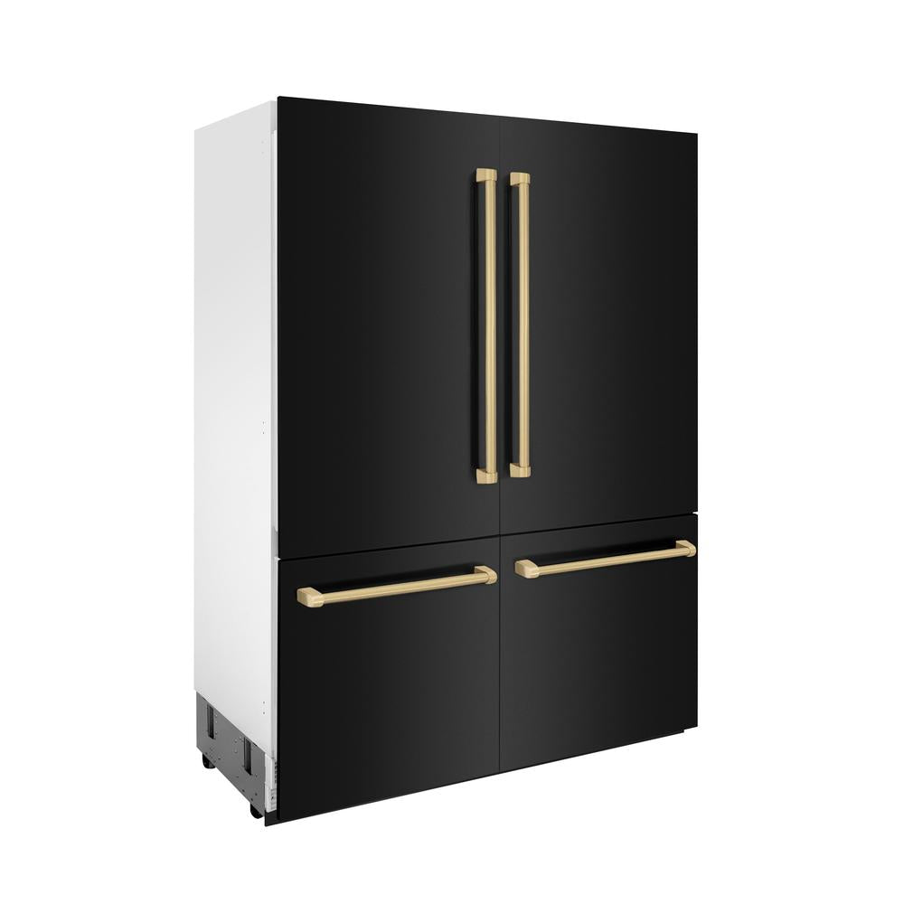 ZLINE Autograph Edition 60-Inch Built-In French Door Refrigerator with Bottom Freezer - 32.2 cu.ft Capacity, Black Stainless Steel with Champagne Bronze Accents, Water Dispenser & Ice Maker - Perfect for Modern Kitchens & Open-Concept Homes (RBIVZ BS 60 CB)