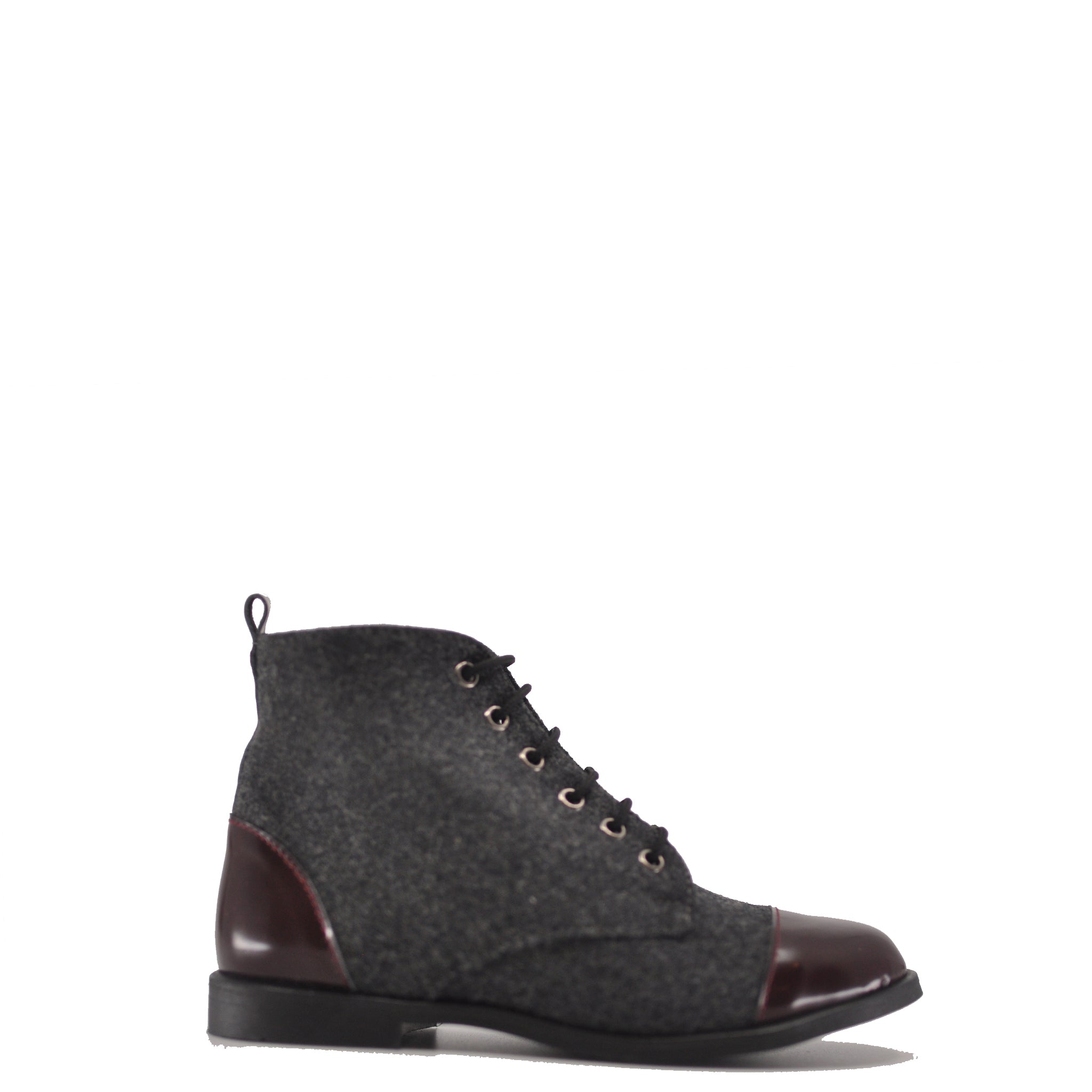 Blublonc Gray Wool and Burgundy Captoe Bootie - Women's Winter Ankle Boots with Wool Lining for Warmth | Perfect for Office, Casual Outfits & Cold Weather