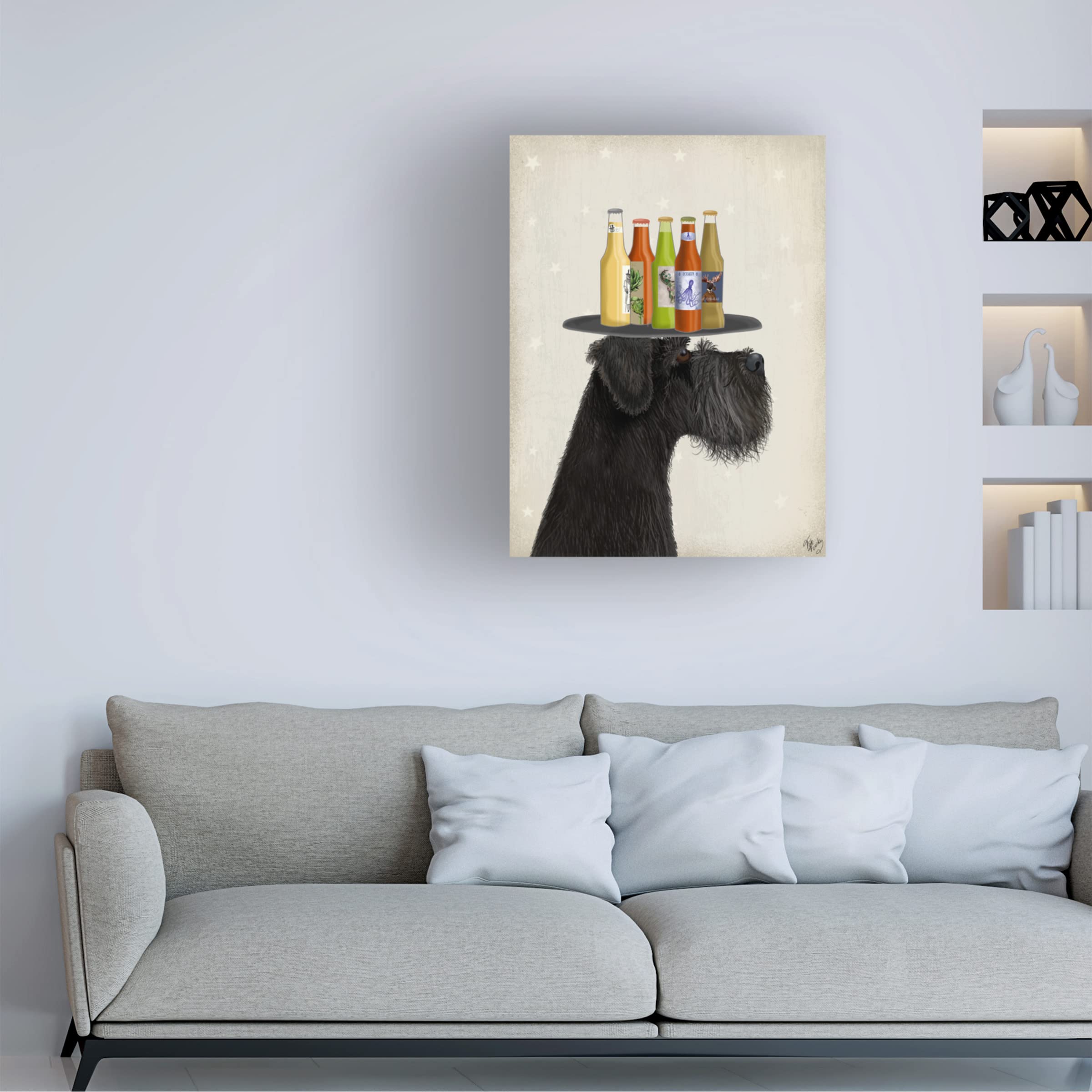 Fab Funky 'Schnauzer Black Beer Lover' Canvas Wall Art Print - Premium Dog Lover Gift for Home, Office & Bar Decor