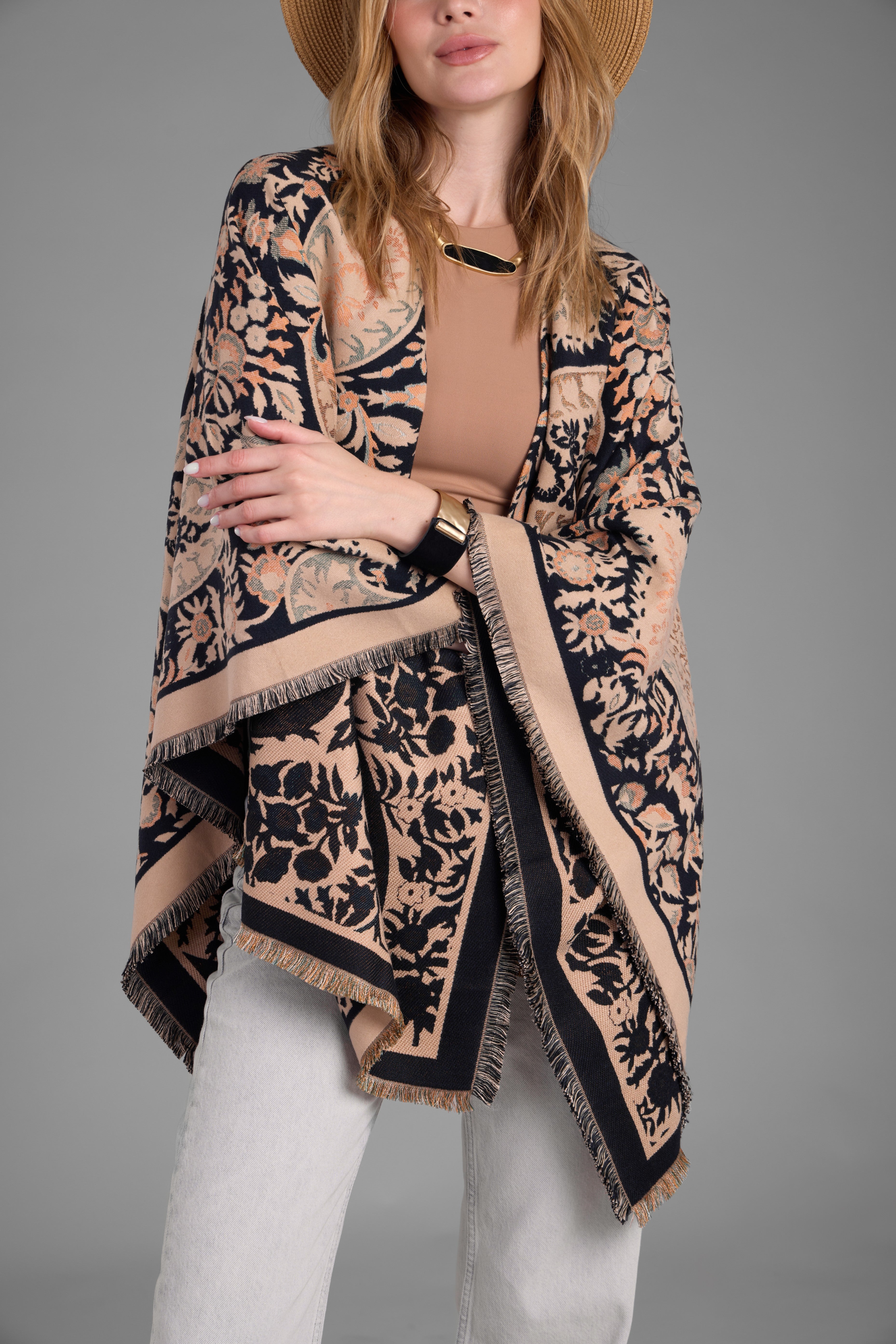 Stylish Paisley Reversible Ruana Wrap - Lightweight Shawl for Women - Perfect for Fall Fashion, Evening Parties & Casual Outings