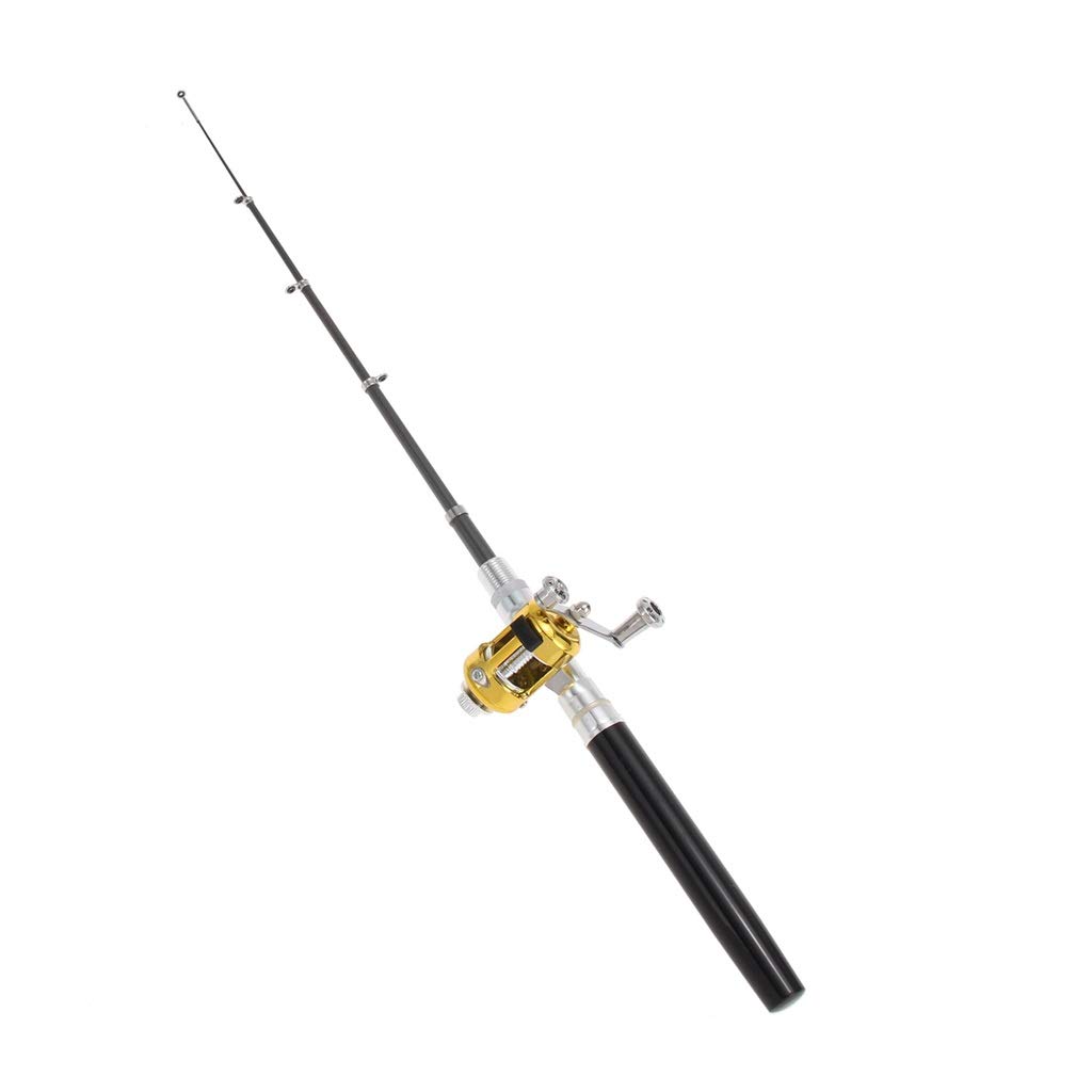 XWWDP Mini Portable Pocket Fishing Pen - Black Aluminum Alloy Fishing Rod Pole Reel Combos - Compact for Travel, Hiking & Camping - Fits in Pocket, Glove Box, Backpack - Perfect Gift for Anglers