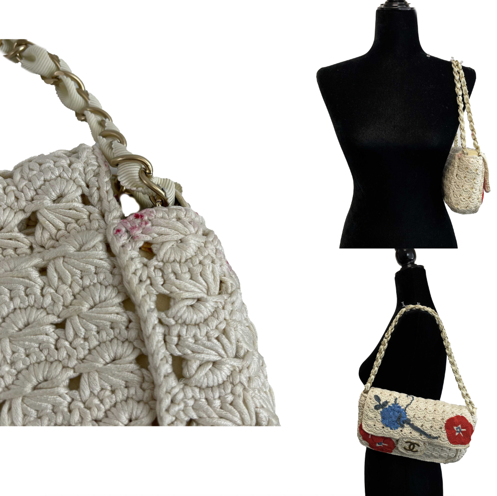 CHANEL Runway Medium Crochet Camellia Flap Shoulder Bag - Vintage 2010 Designer Handbag for Women | Luxury Evening Purse & Special Occasion Accessory