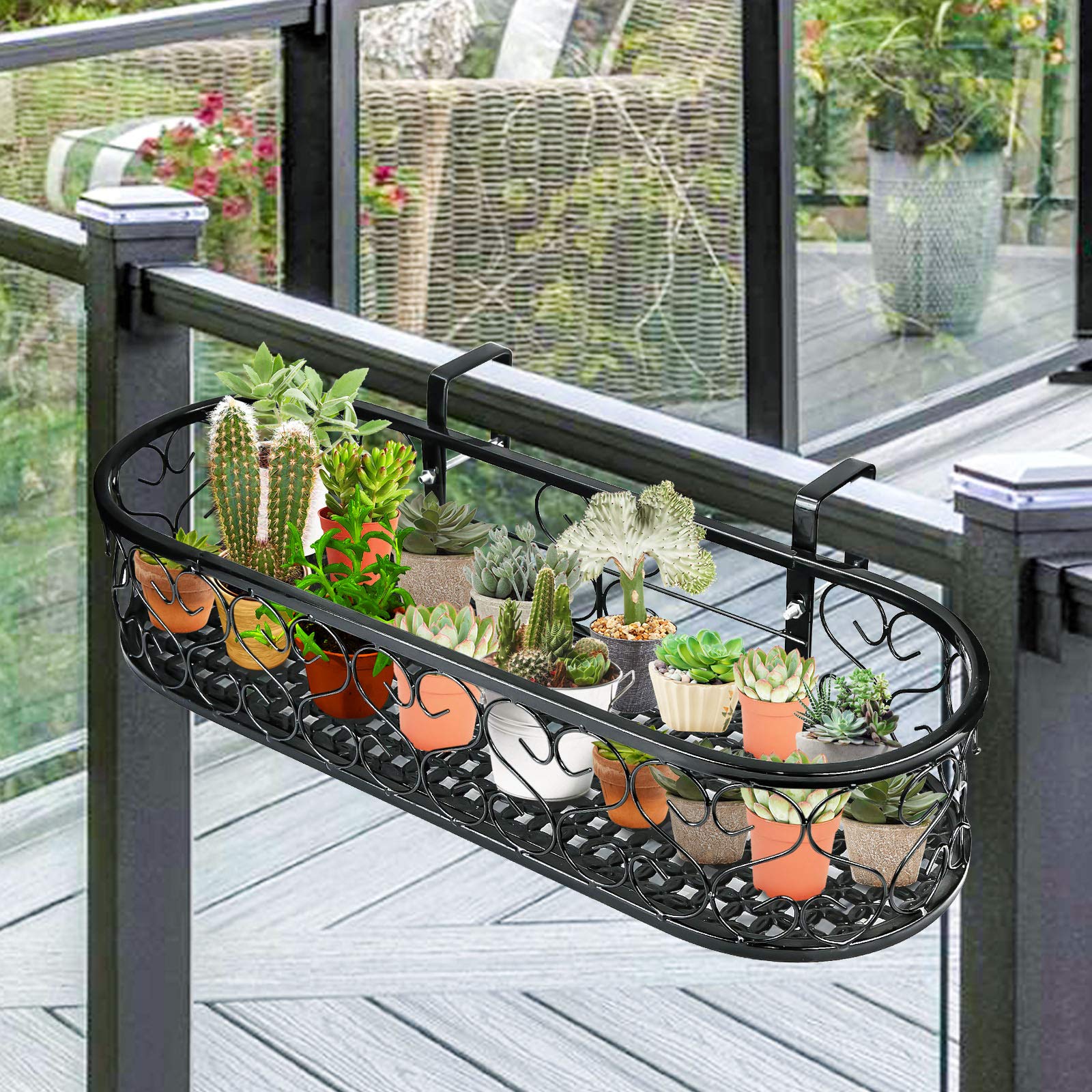 Balcony Flower Pot Stand - Metal Hanging Railing Shelf for Outdoor Plants | Perfect for Deck, Patio & Garden Decor