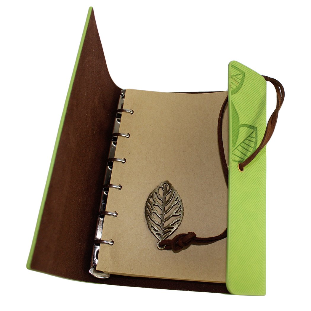 Vintage Retro Leaves Journal Notebook - Loose-Leaf Blank Diary with Gel Pen, Light Green - Perfect for Writing, Sketching & Gift Giving