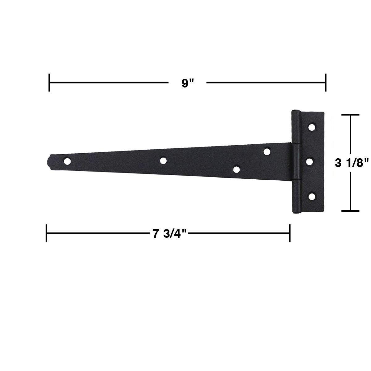 9 Inch Black T Strap Shed Door Hinge - Rustic Cast Iron Flush Mount Barn Door Hinge with Hardware (Pack of 25) - Perfect for Barns, Sheds, Garages & Outdoor Structures