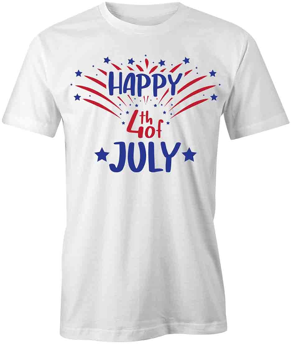 Happy 4th of July T-Shirt - Patriotic American Flag Graphic Tee for Men & Women | Comfortable Cotton White Printed T-Shirts | Perfect for Independence Day Celebrations, BBQ Parties & Summer Outfits