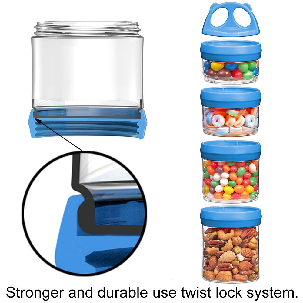 Besthouse 4-Piece Twist Lock Stackable Food Storage Containers - 31oz BPA-Free Snack Jars for Milk Powder, Protein Powder, Nuts & Travel Essentials (Blue) - Perfect for Kitchen Pantry, Baby Formula Storage & On-the-Go Snacks