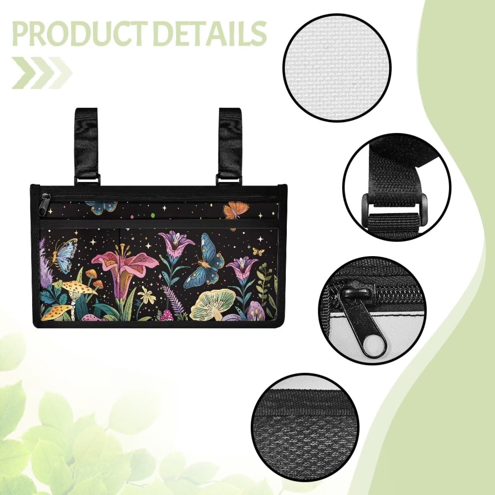 **Waterproof Wheelchair Armrest Pouch with Side Pocket - Holds Cell Phone, Wallet & Snacks - Mobility Scooter & Stroller Accessory for Home & Outdoor Use**    *(Ideal for Daily Essentials Storage, Travel, Shopping & Outdoor Activities)*