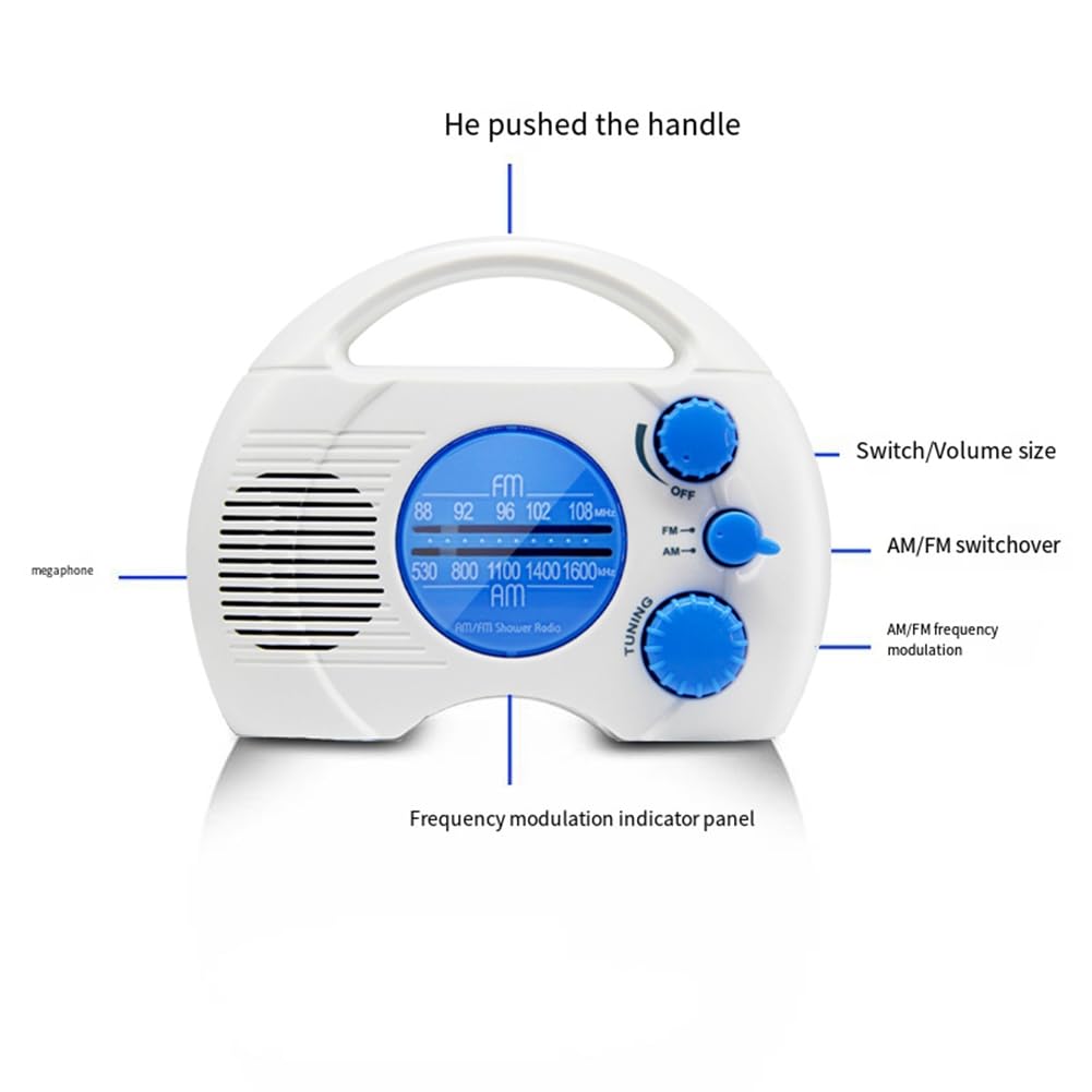 TYREE 4-Level Shower Radio - Waterproof AM/FM Mini Radio with Plug-in Card for Bathroom, Pool & Outdoor Use - Perfect for Showering, Swimming & Relaxing