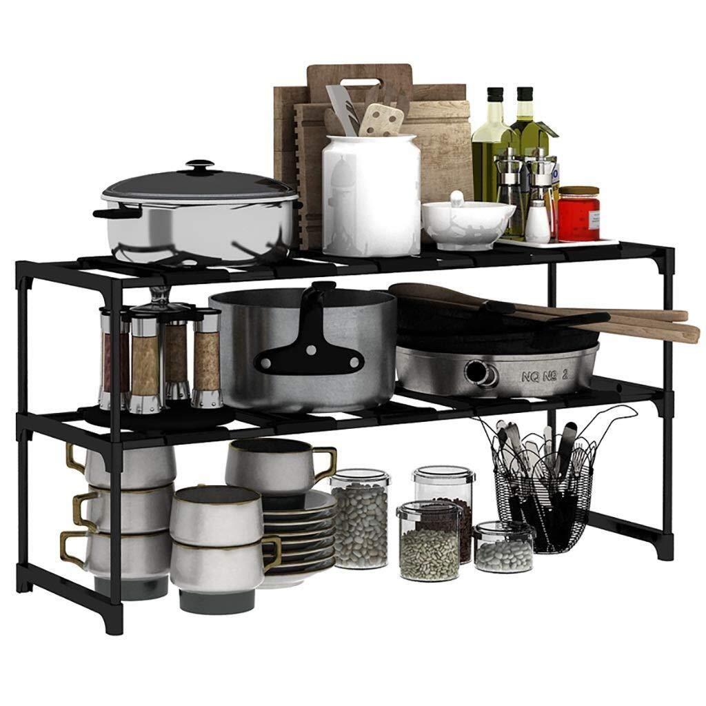Multifunctional 2-Tier Expandable Kitchen Storage Rack - Under Sink Organizer for Bathroom & Cabinet - Space Saving Shelf for Cutlery & Home Organization | Perfect for Small Kitchens & Closet Storage