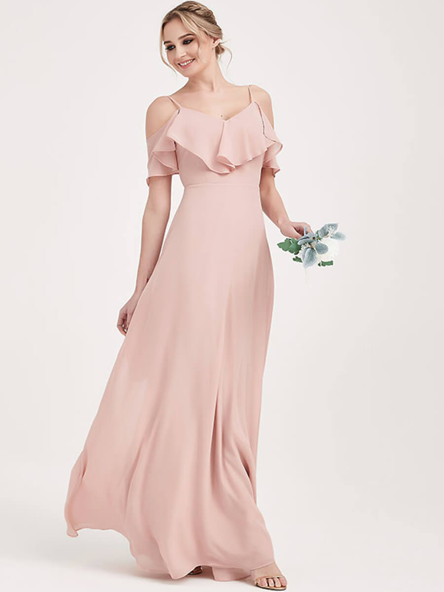 Elegant Chiffon Flounced Dusty Pink Bridesmaid Dress - 3-Way Convertible Design for Weddings, Parties & Special Occasions