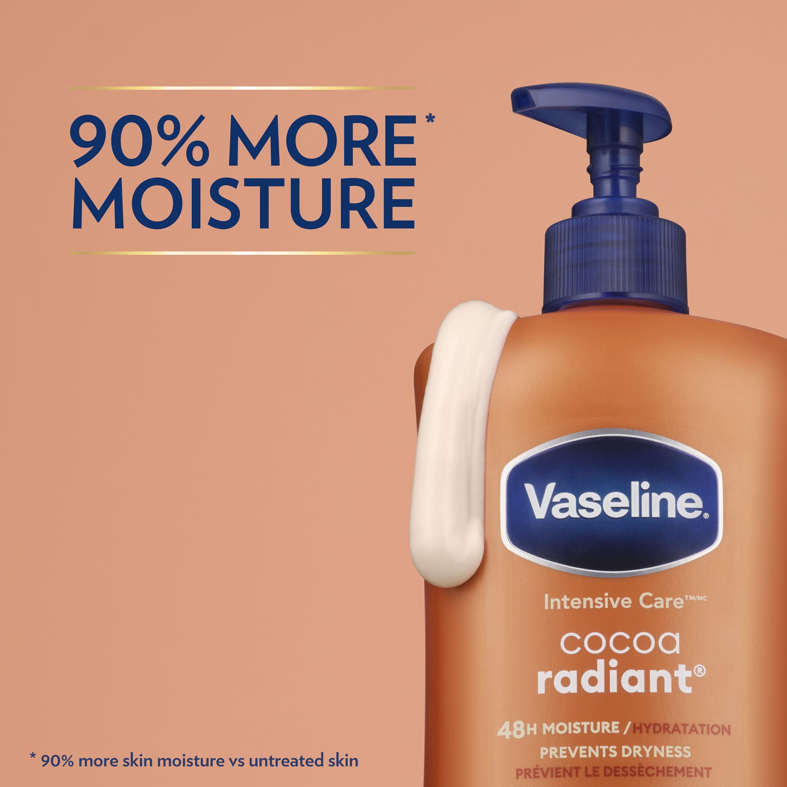 Vaseline Intensive Care Cocoa Radiant Body Lotion for Dry Skin - Ultra Hydrating with Pure Cocoa Butter & Lipids - Long Lasting Moisture & Glow - 32oz - Perfect for Daily Skincare & Winter Dryness Relief