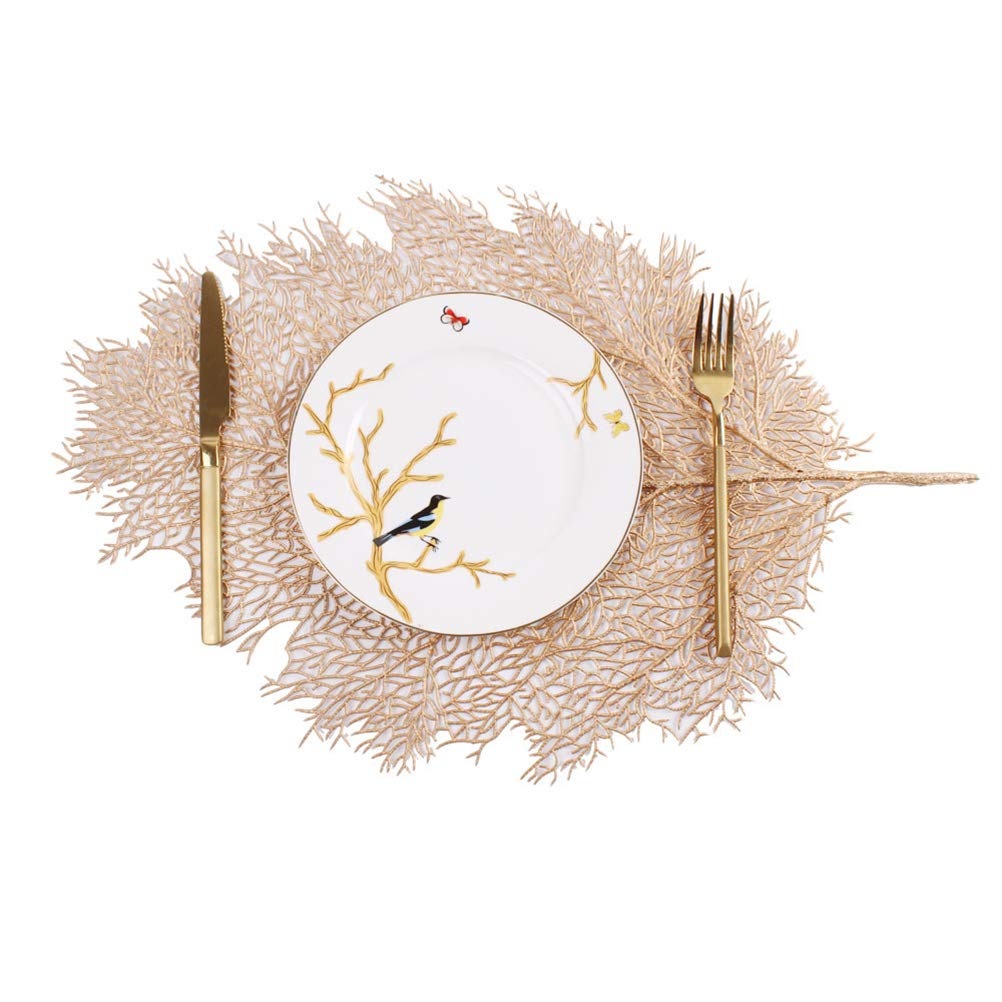 6-Piece Modern Christmas Table Place Mats Set - Heat Insulation Gold Leaf Design Holiday Dining Decor for Xmas, Thanksgiving & Dinner Parties
