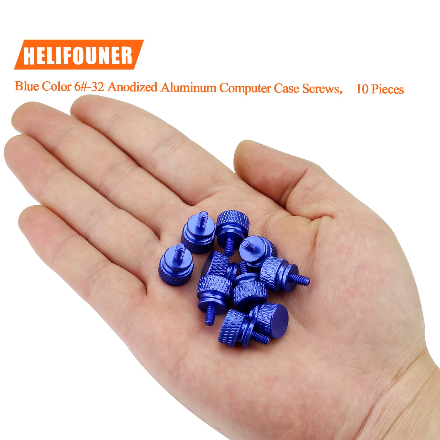 10-Pack 6-32 Thread Blue Anodized Aluminum Thumb Screws for Computer Case, Cover, Power Supply & Hard Drives - Easy Installation & Secure Fastening for PC Builds & Upgrades