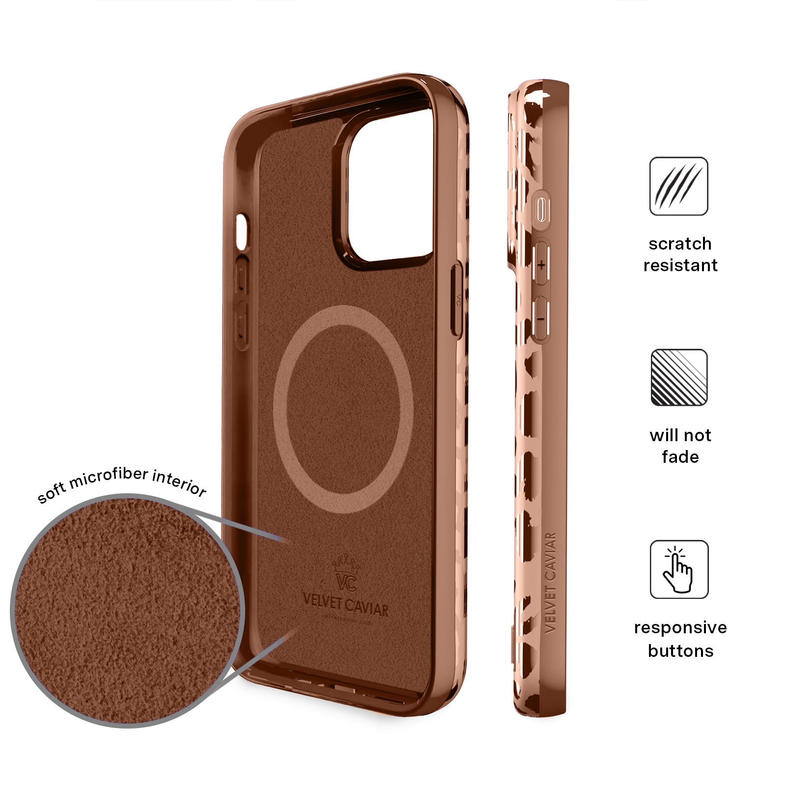 Bronze Chrome Leopard Print iPhone Case - Stylish Protective Cover for iPhone 13/14/15 Pro Max | Fashionable Phone Accessory for Women, Trendy Gift Idea for Birthday & Christmas