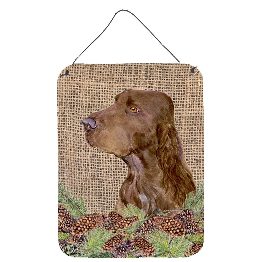 Field Spaniel Dog Wall Art - 12x16 Aluminum Metal Sign with Faux Burlap & Pine Cones Design | Rustic Home Decor for Kitchen, Bathroom, Bar, Front Door | Durable Indoor/Outdoor Hanging Plaque for Pet Lovers & Country Style Homes