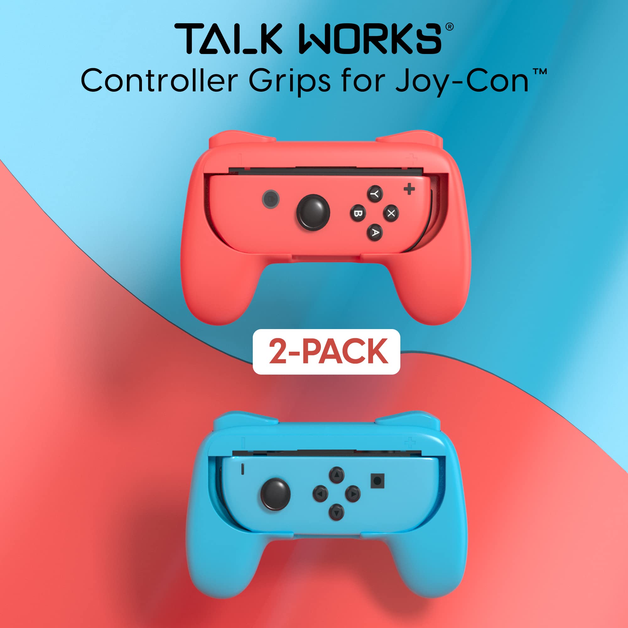 TALK WORKS Ergonomic Joy-Con Grips for Nintendo Switch - Secure & Comfortable Gaming Controller Grips Set (Blue/Red Combo, 2 Pack) - Perfect for Handheld Mode, Long Gaming Sessions & Multiplayer Games