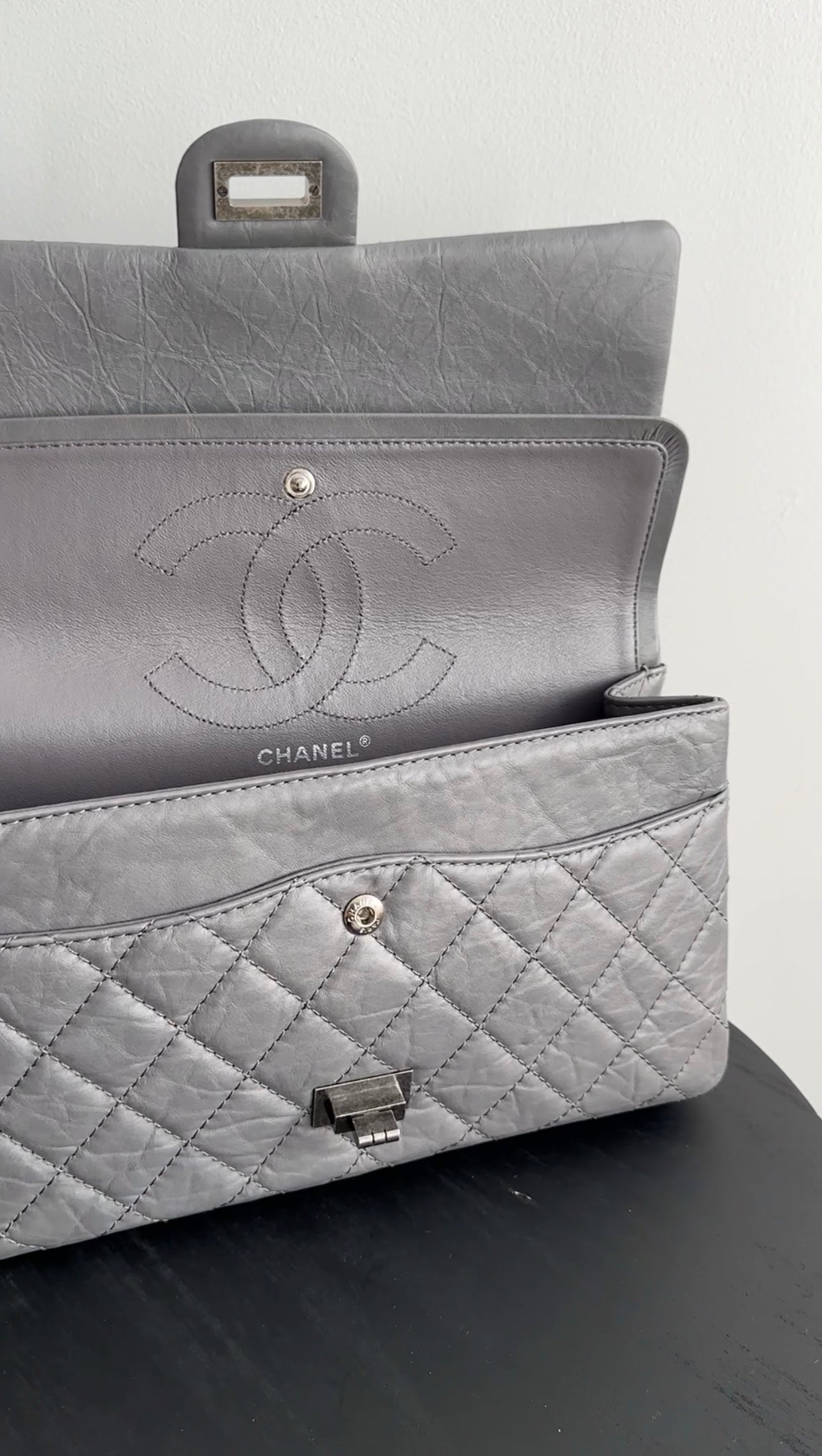 Authentic Chanel Grey Aged Calfskin Medium 226 Double Flap Bag - Luxury Handbag for Women, Perfect for Work, Evening Events & Special Occasions