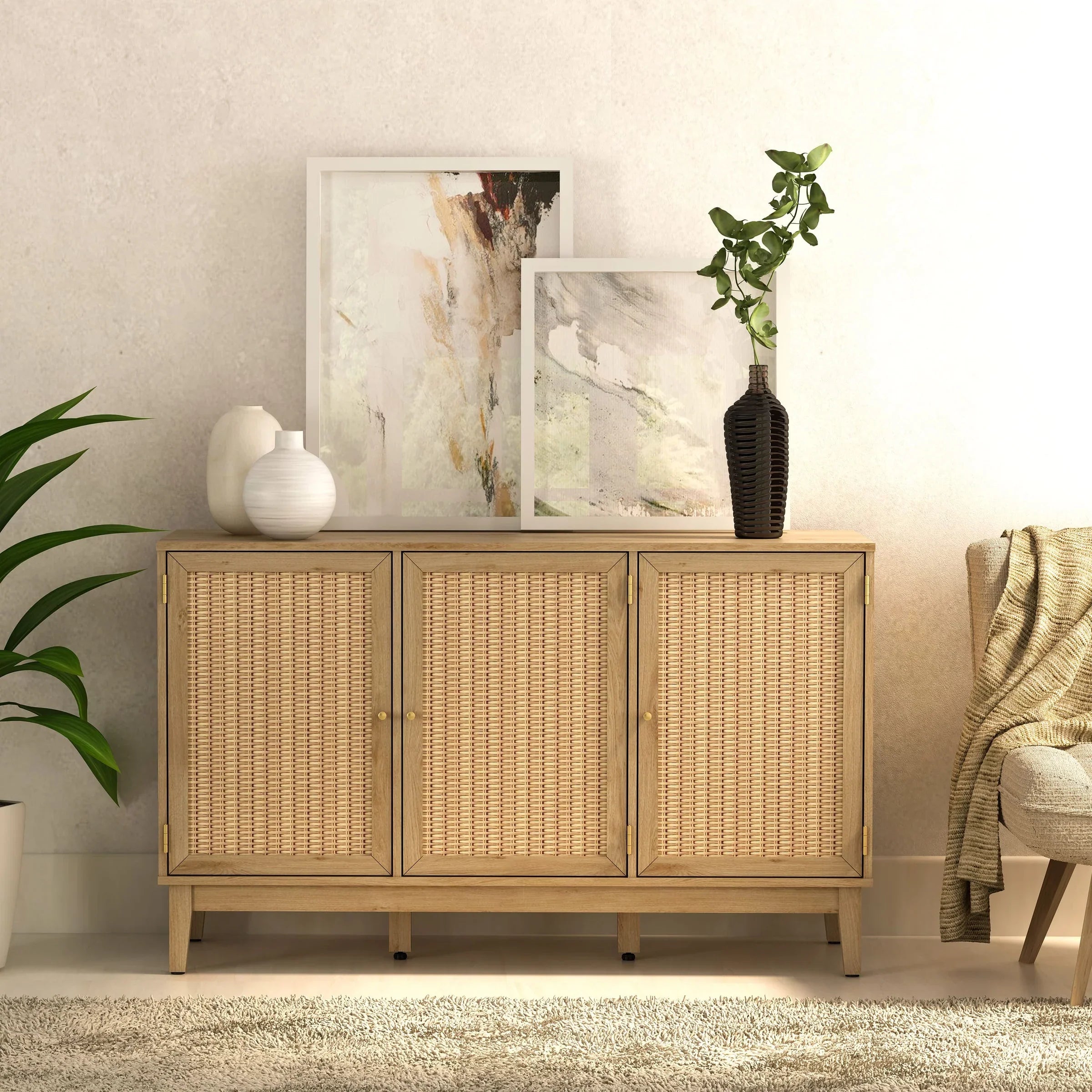 Anderson Teak Bodrum 50-Inch Wide Sideboard Cabinet SB 5015 - Solid Teak Wood Storage Console for Dining Room, Living Room & Entryway