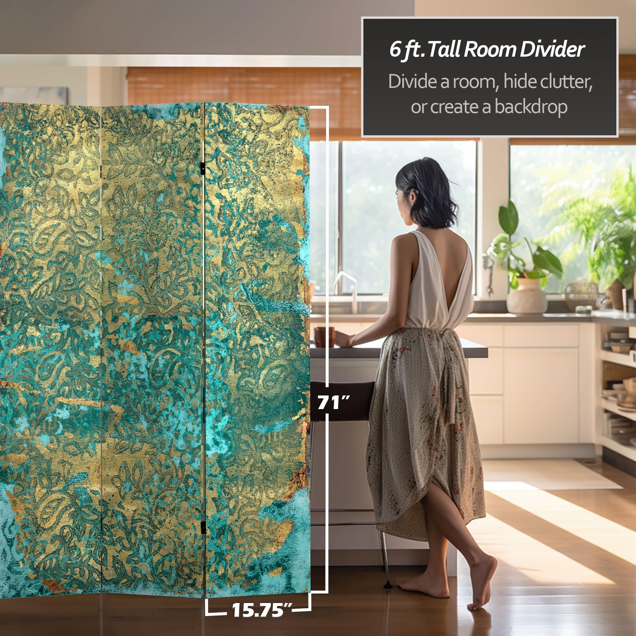 6 ft. Tall Red Lantern Luminous Shadows Canvas Room Divider - Underwater Wave Design for Home Decor, Office Partition & Asian-Themed Events
