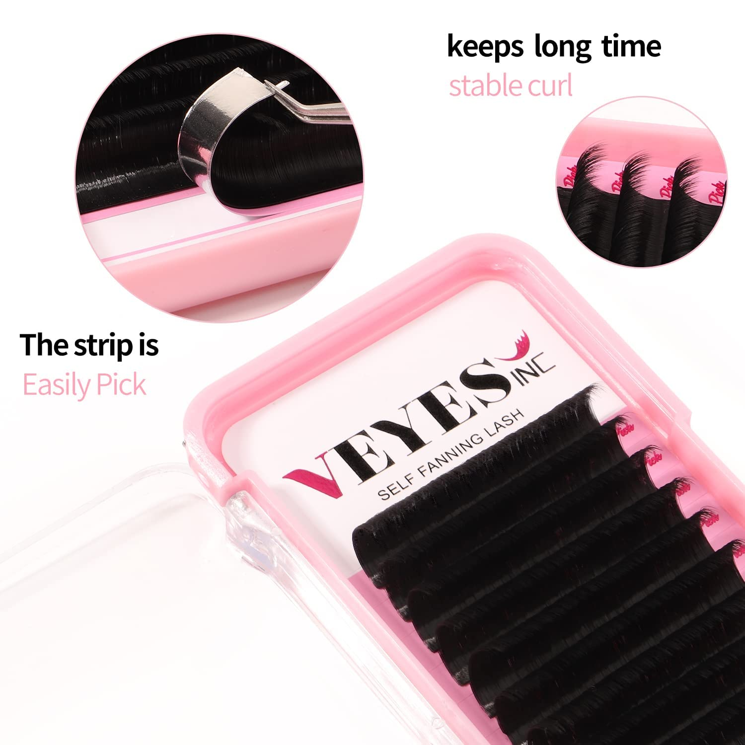 VEYES INC Professional 0.03 C 16mm Easy Fan Volume Lash Extensions - Matte Black Self-Fanning Eyelashes in 03/05/07 J/B/L/C/CC/D/DD Curls (8-25mm Mixed & Single Length Tray) - Perfect for Lash Technicians & Salon Use