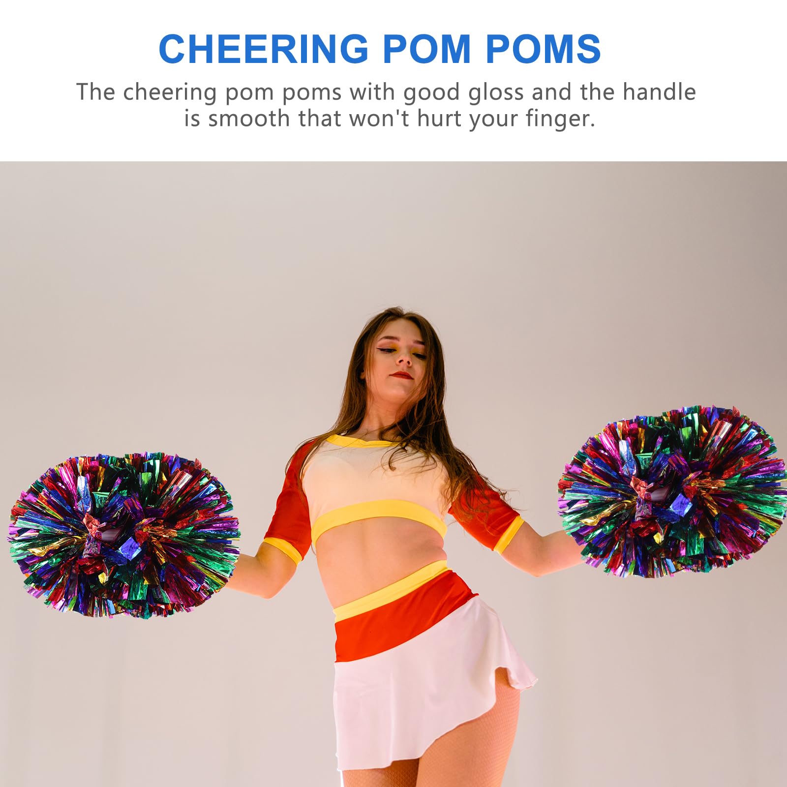 BESPORTBLE 2-Pack Cheerleader Pom Poms with Handles - Fluffy Cheerleading Hand Balls for Sports Games, Cheerleading Practice, Dance Performances & Party Decorations - Vibrant Team Spirit Accessories