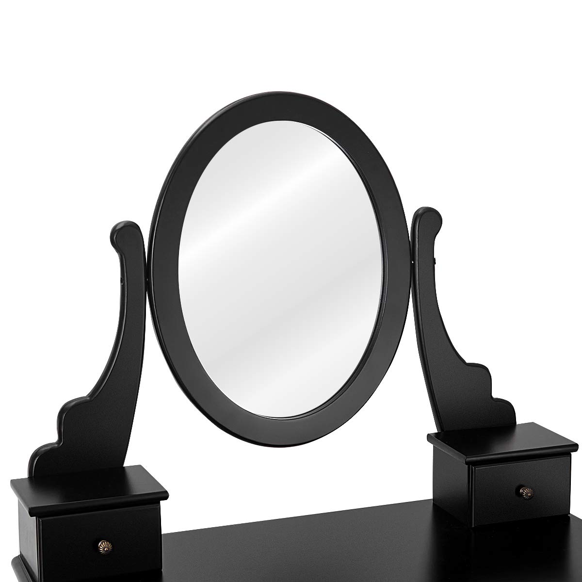 CHARMAID Vanity Set with 360° Rotatable Oval Mirror - Modern Makeup Dressing Table with Cushioned Stool for Women & Girls Bedroom, Black - Perfect for Makeup Application, Skincare Routine & Dressing Area